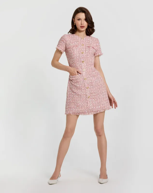 Boucle Short Sleeve Mini Dress With Pockets sold by Mac Duggal