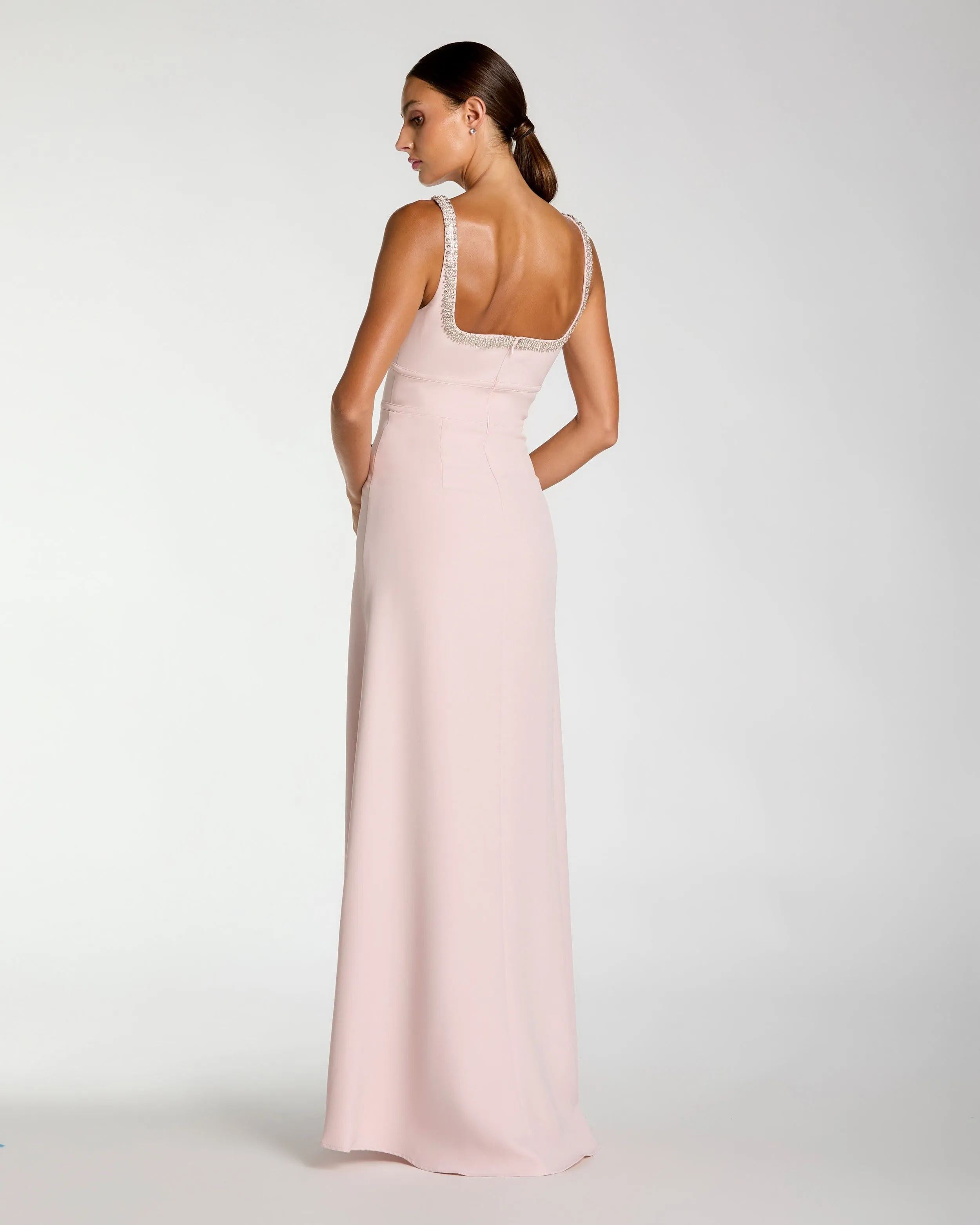 Light Pink Crepe A-Line Gown With Rhinestone Trim sold by Mac Duggal product image thumbnail 3