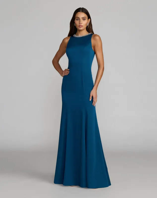 Blue Embellished Neck Trumpet Gown sold by Mac Duggal