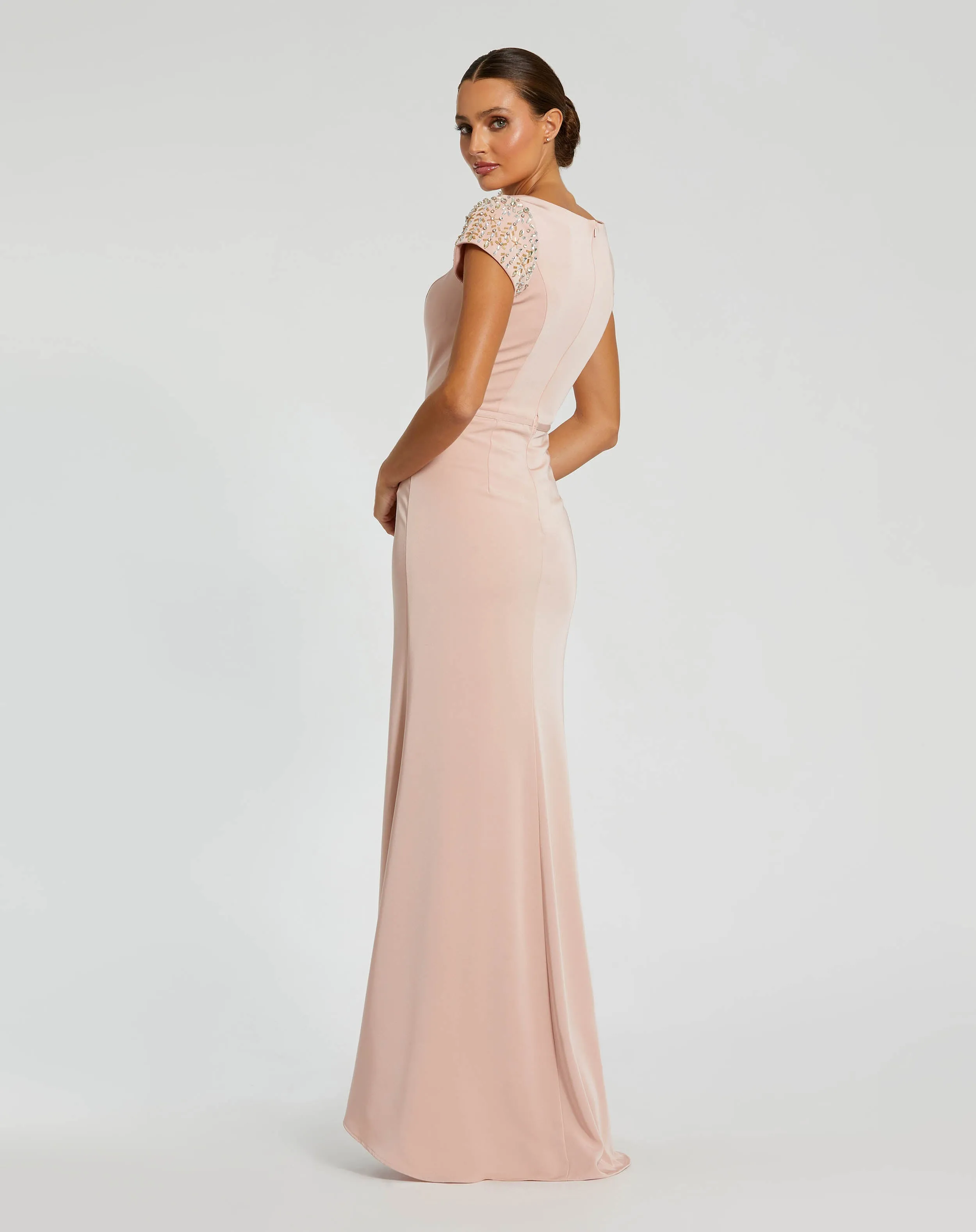 Light Pink Beaded Cap Sleeve Satin Column Gown sold by Mac Duggal product image thumbnail 4