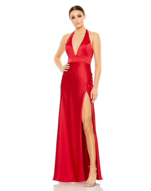 Rhinestone Encrusted Bow Halter Strap Trumpet Gown sold by Mac Duggal