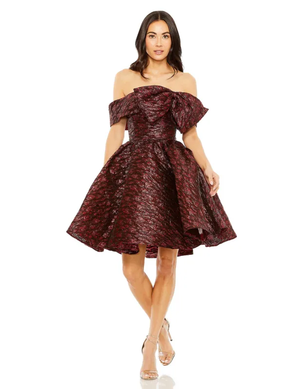 Brocade Off The Shoulder Mini Dress sold by Mac Duggal