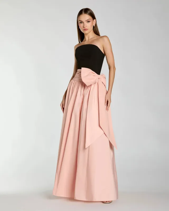 Black Pink Strapless Gown with Oversized Bow sold by Mac Duggal