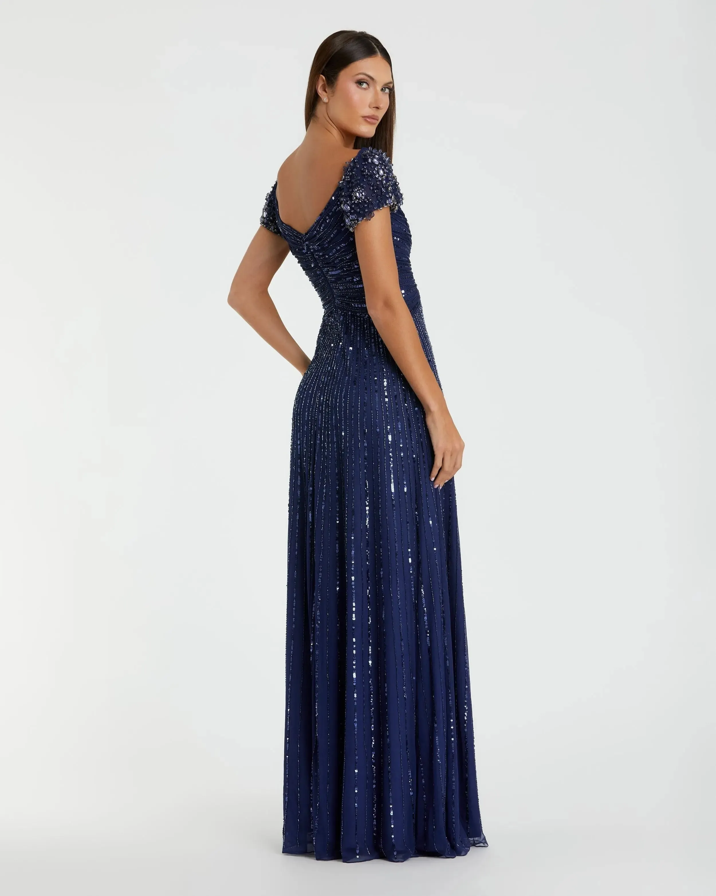 Navy Sequined Evening Gown With Embellished Shoulders sold by Mac Duggal product image thumbnail 3