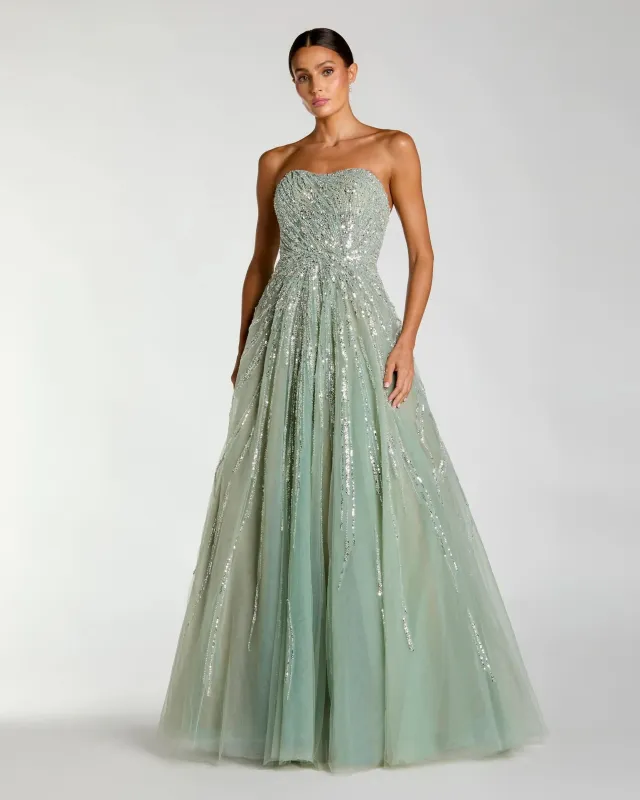 Green Embellished Strapless Sweetheart Ball Gown sold by Mac Duggal