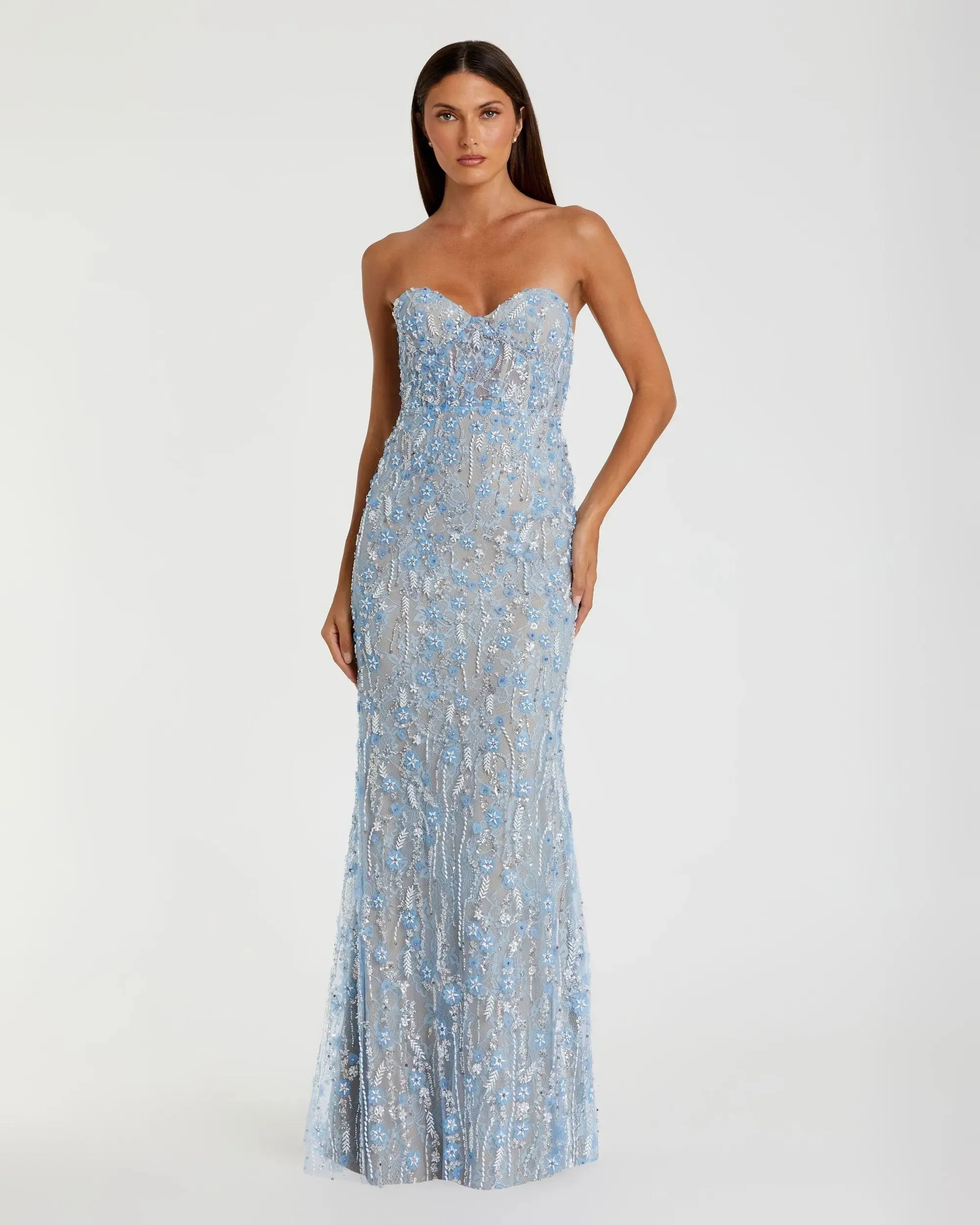 Embellished Lace Strapless Bustier Gown sold by Mac Duggal