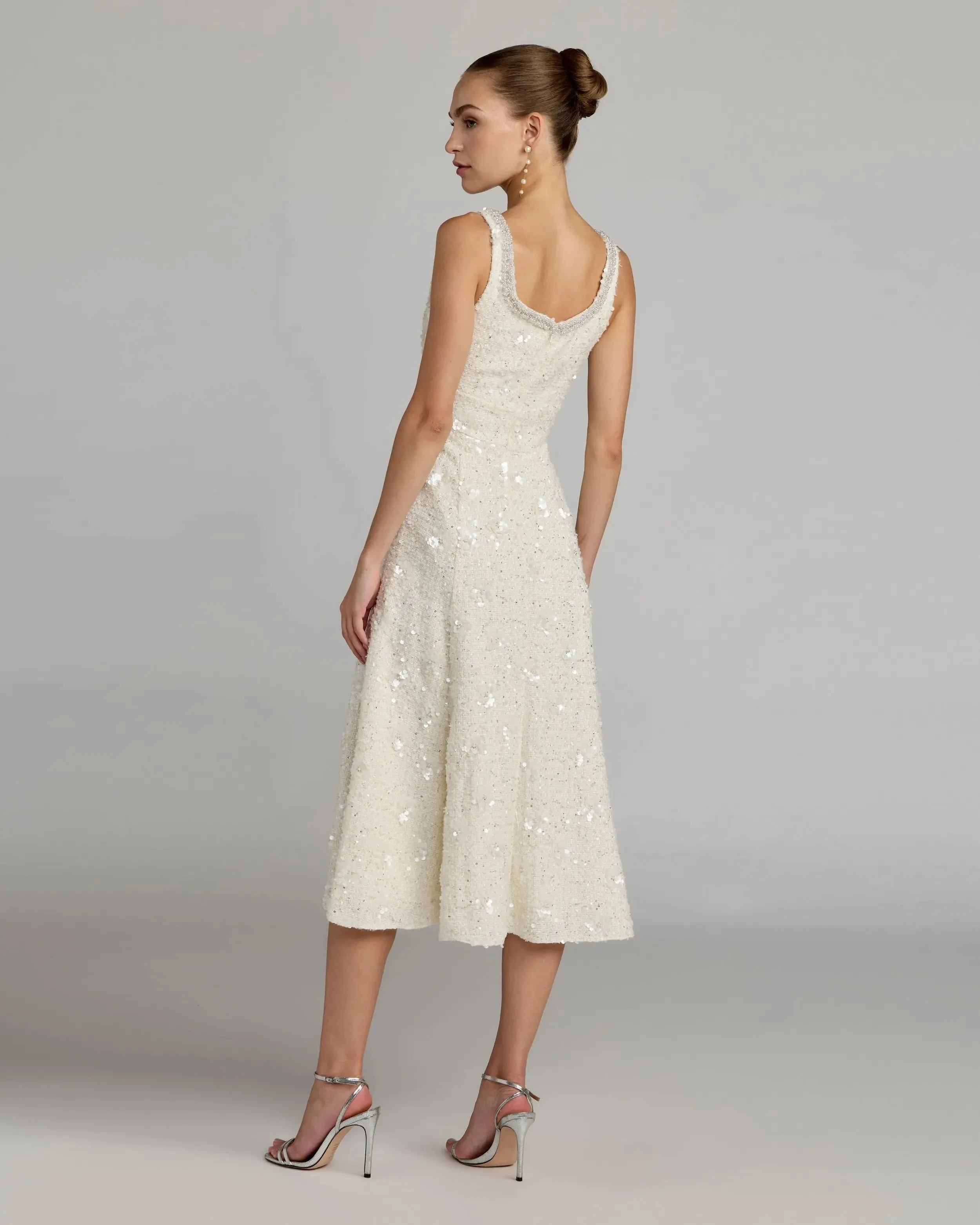Ivory Embellished Boucle Midi Dress sold by Mac Duggal product image thumbnail 3