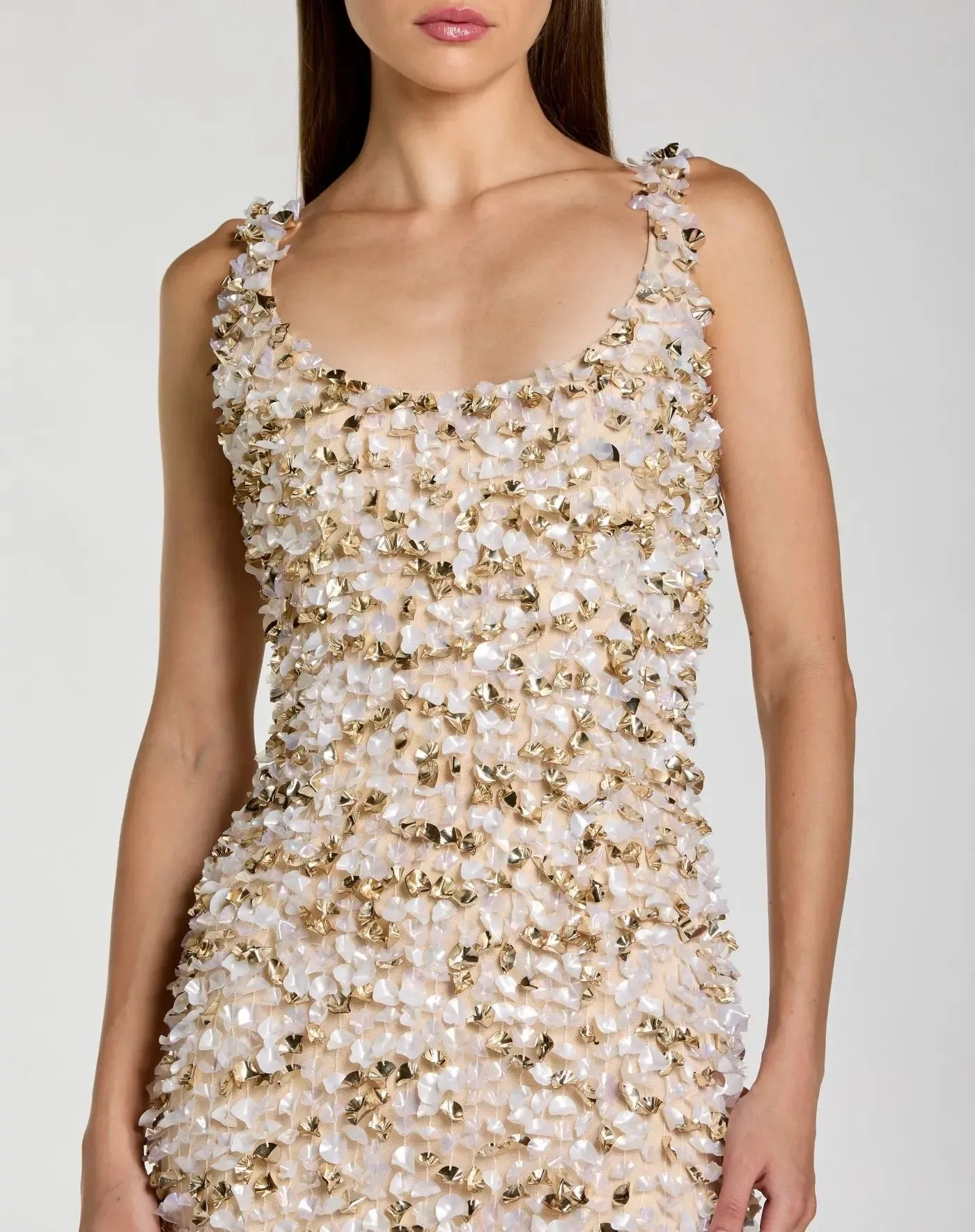 Beige Sleeveless Paillette Embellished Fitted Midi Dress sold by Mac Duggal product image thumbnail 2
