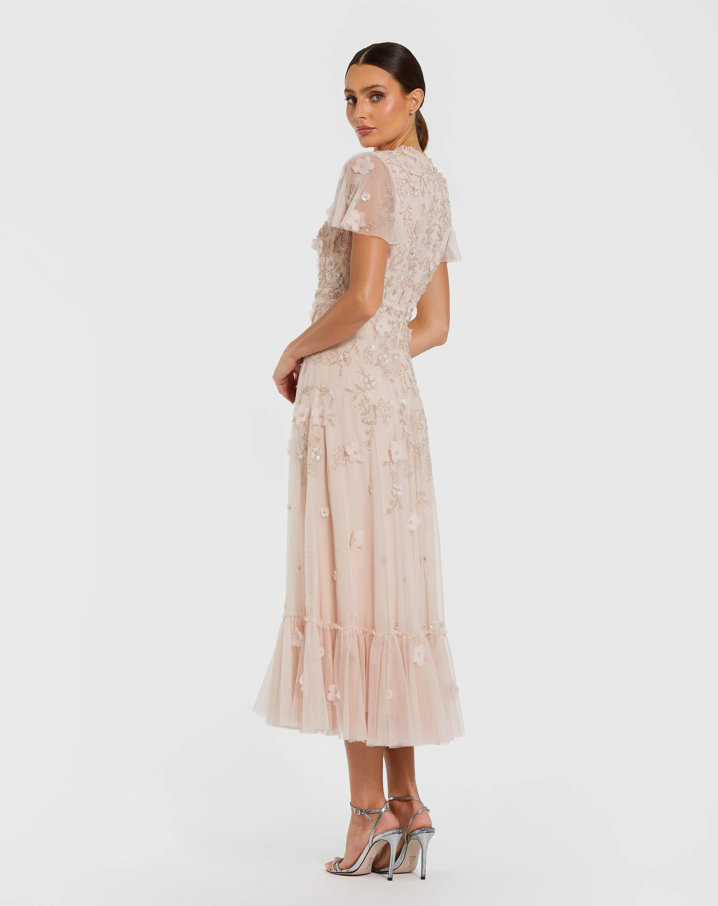 Blush Embellished High Neck Flutter Sleeve A Line Dress sold by Mac Duggal product image thumbnail 2