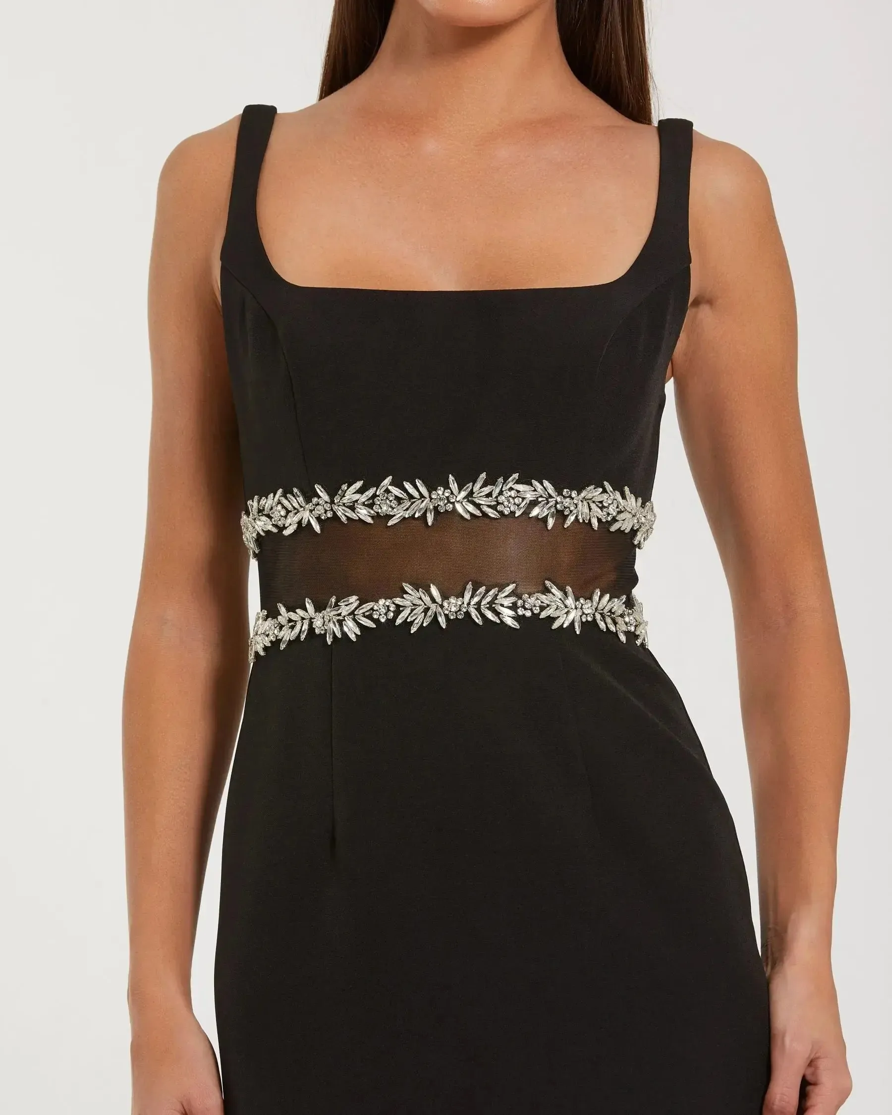 Petite Black Crepe Ruffle Hem Midi Dress With Jewel Detail sold by Mac Duggal product image thumbnail 2