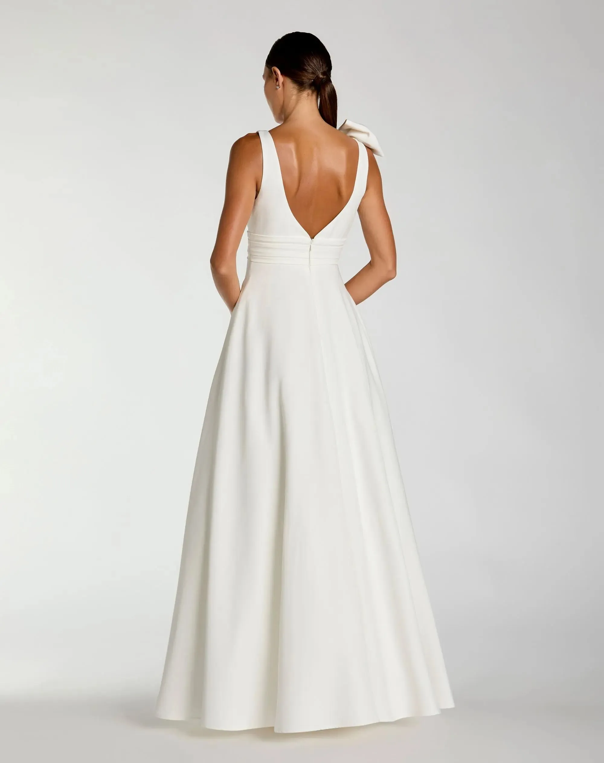 White Sleeveless Plunge Neck Ball Gown With Bow Detail sold by Mac Duggal product image thumbnail 3