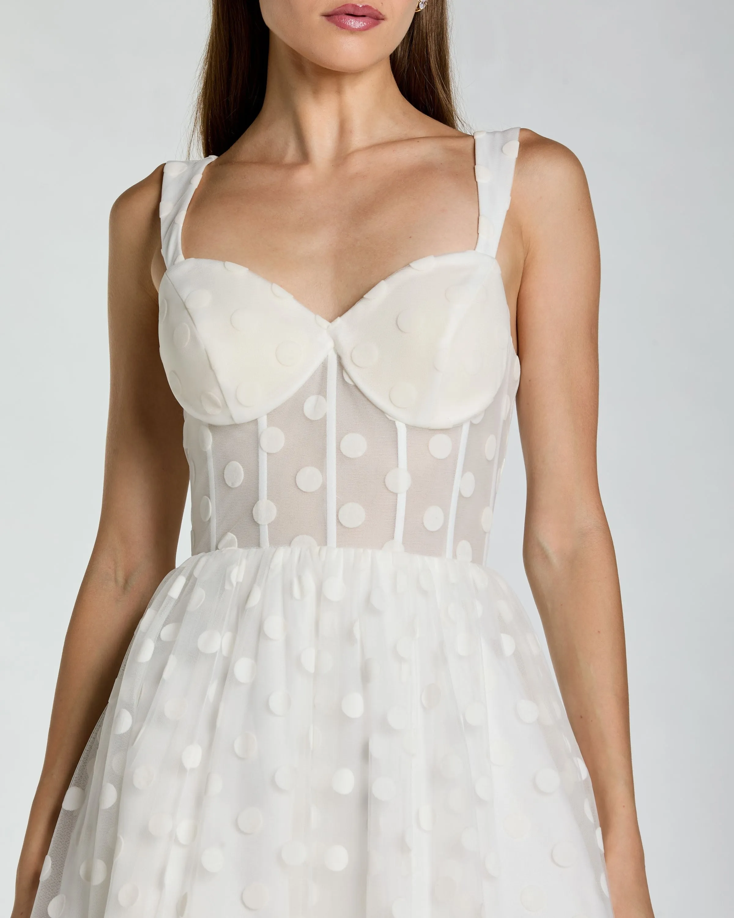 White Polka Dot Tulle A-Line Midi Dress sold by Mac Duggal product image thumbnail 2