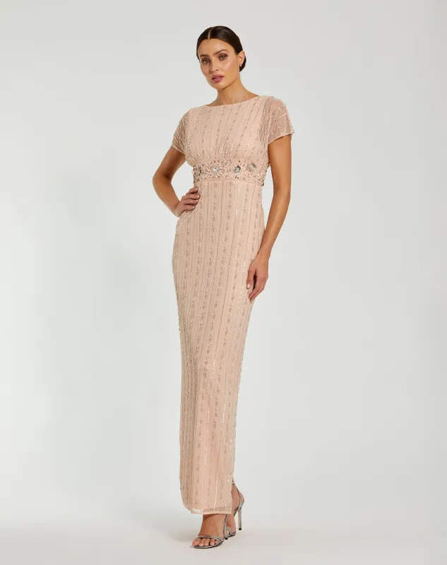 Light Pink Beaded Blouson Column Gown made by Mac Duggal