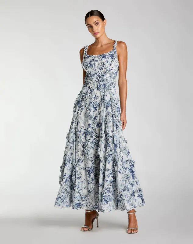 Ruffle Scoop Neck Floral A-Line Dress sold by Mac Duggal