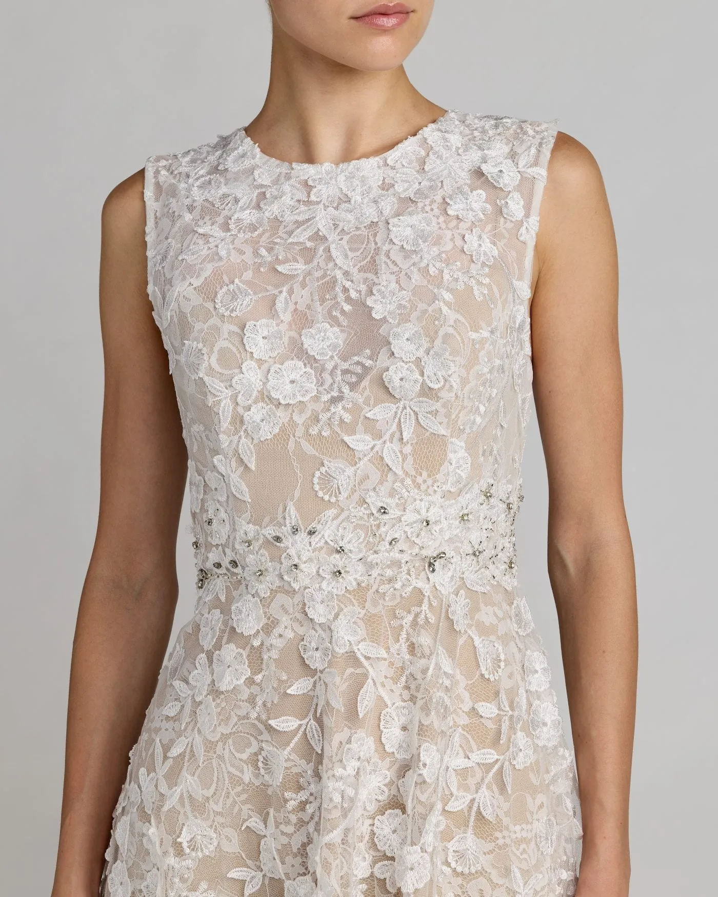 Ivory Floral Embroidered High Neck Midi Dress sold by Mac Duggal product image thumbnail 2