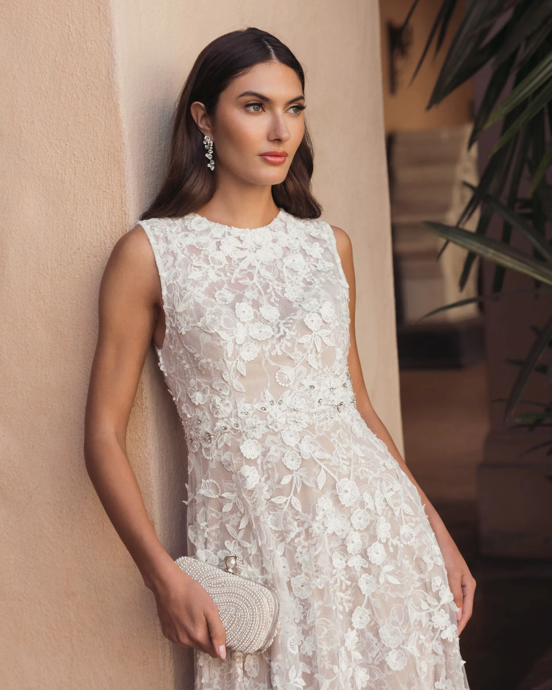 Ivory Floral Embroidered High Neck Midi Dress sold by Mac Duggal product image thumbnail 5