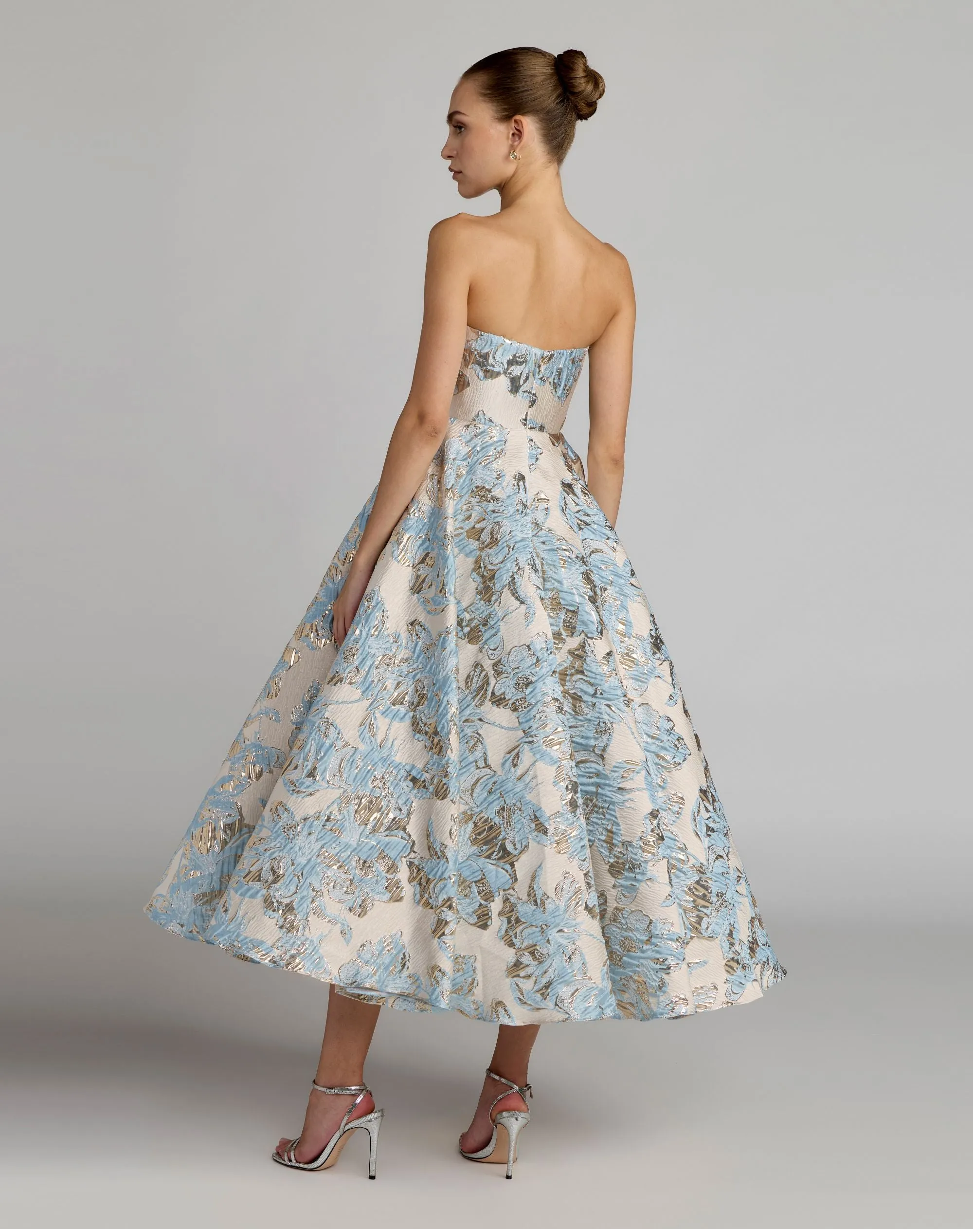 Blue Strapless Brocade A-Line Midi Dress With Pockets sold by Mac Duggal product image thumbnail 3