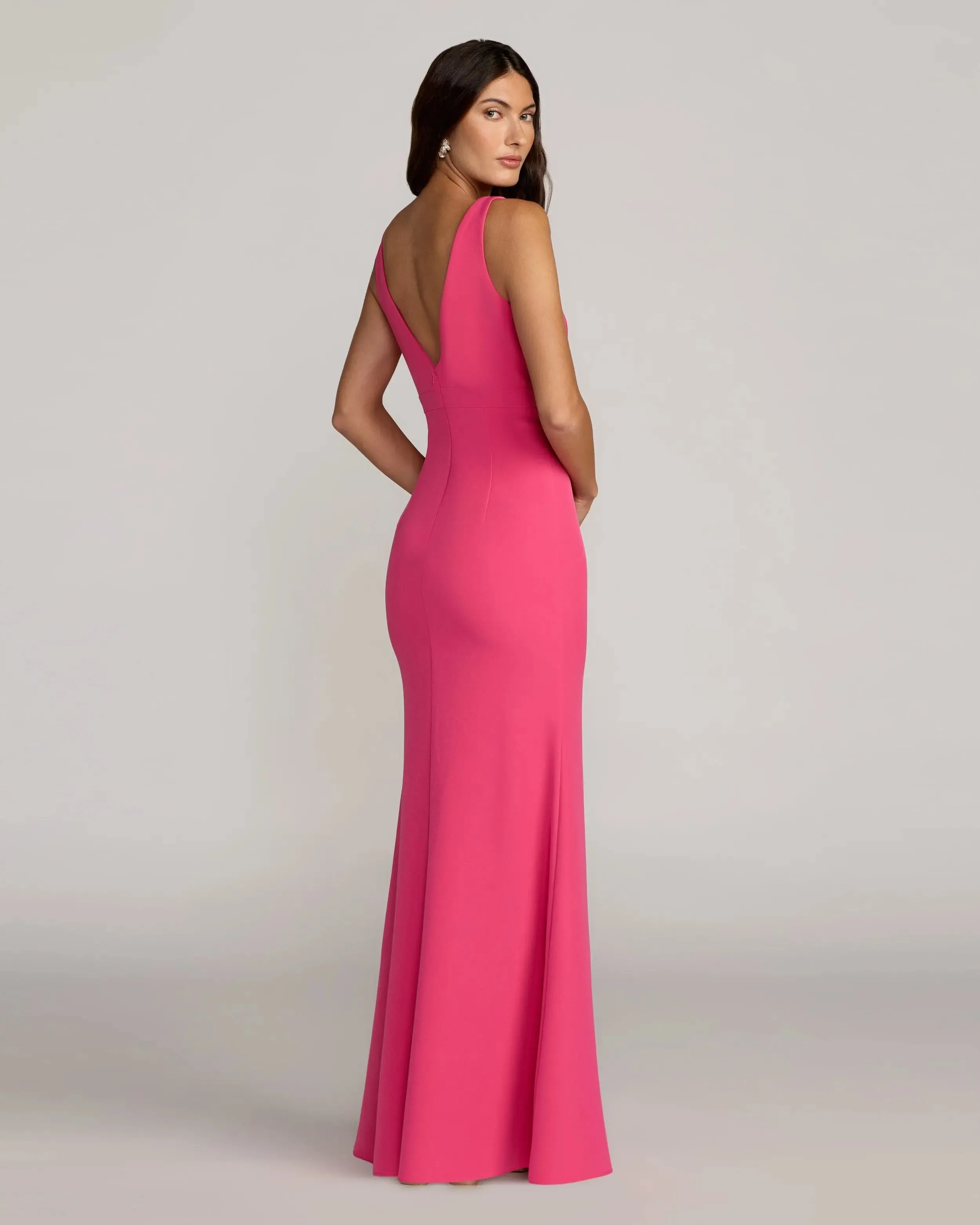 Pink Crepe V-Neck Mermaid Gown with Bow sold by Mac Duggal product image thumbnail 3