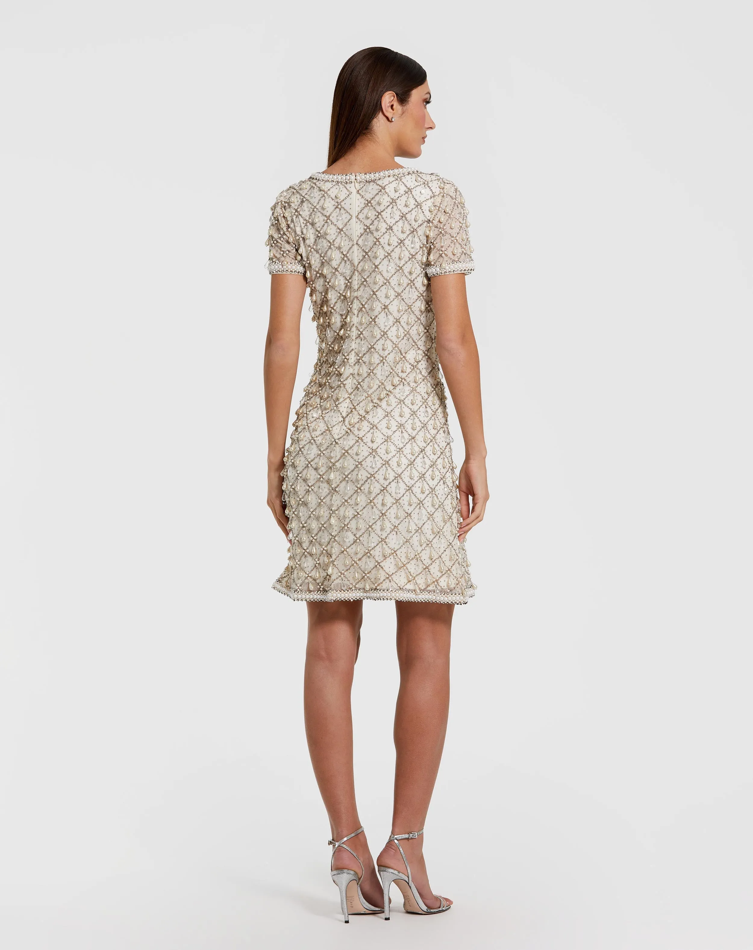 Ivory Pearl Embellished Short Sleeve Mini Dress sold by Mac Duggal product image thumbnail 3