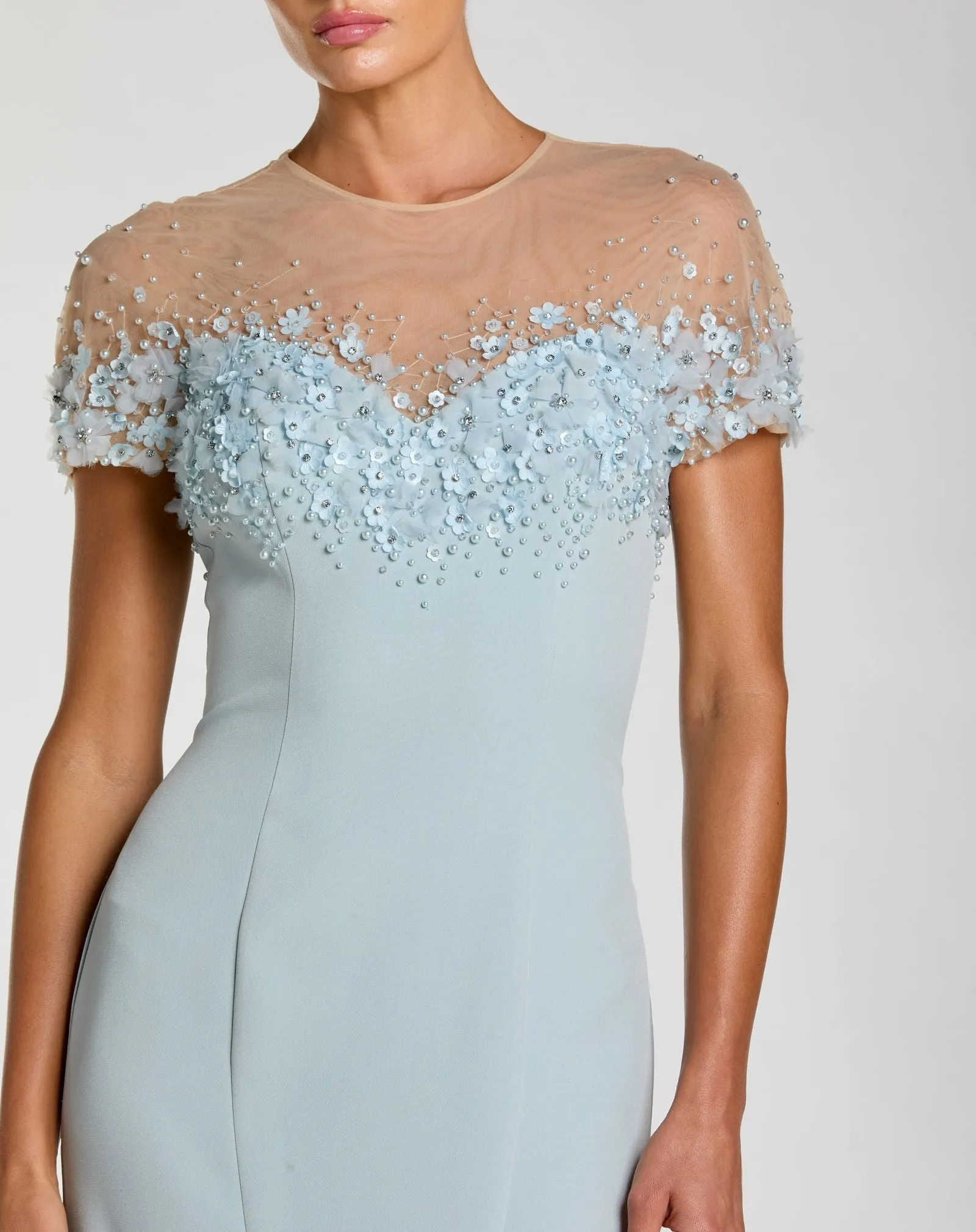 Blue Crepe Mermaid Gown With Beaded Illusion Neck sold by Mac Duggal product image thumbnail 2