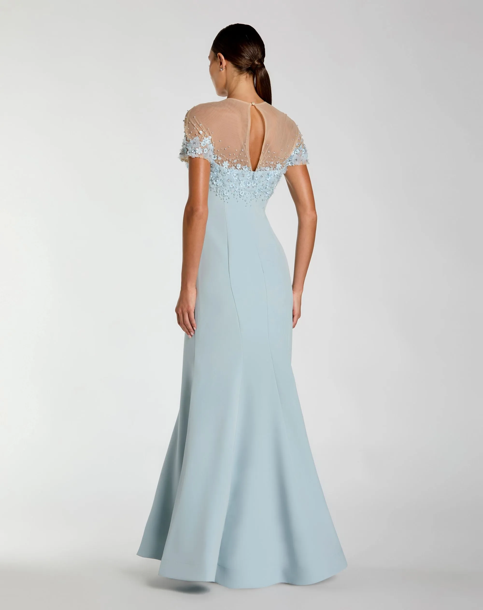 Blue Crepe Mermaid Gown With Beaded Illusion Neck sold by Mac Duggal product image thumbnail 3