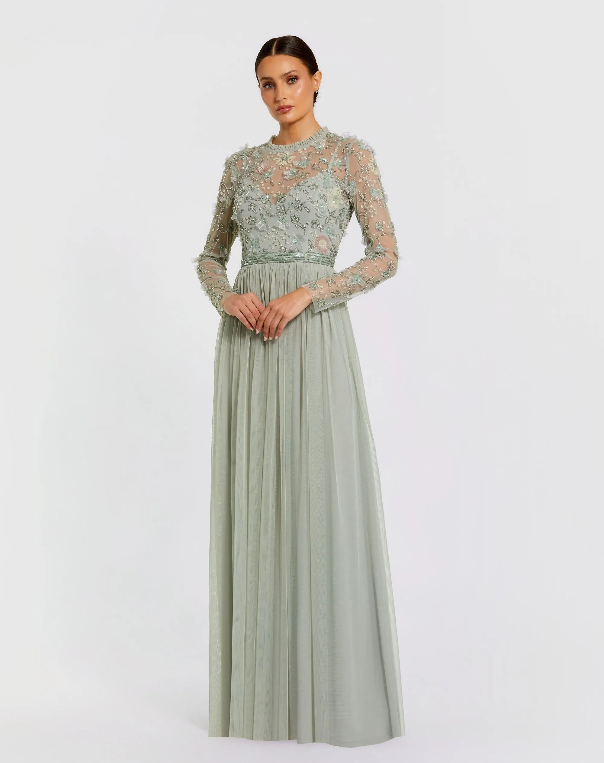 Embellished Illusion High Neck Long Sleeve Gown sold by Mac Duggal product image thumbnail 2