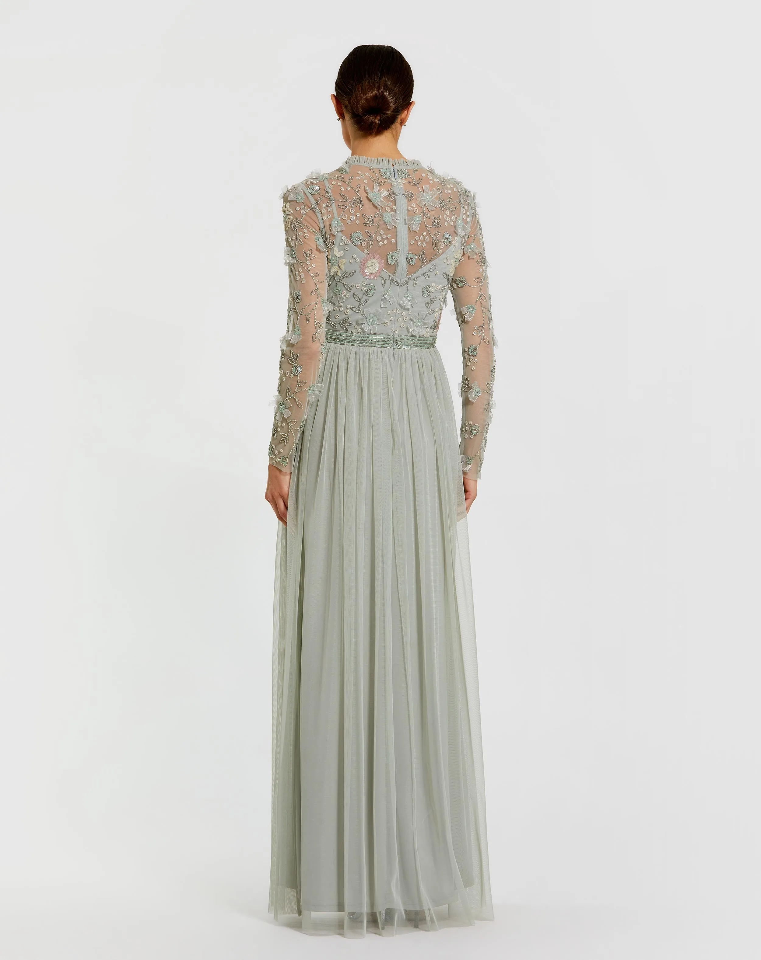 Green Embellished Illusion High Neck Long Sleeve Gown sold by Mac Duggal product image thumbnail 3