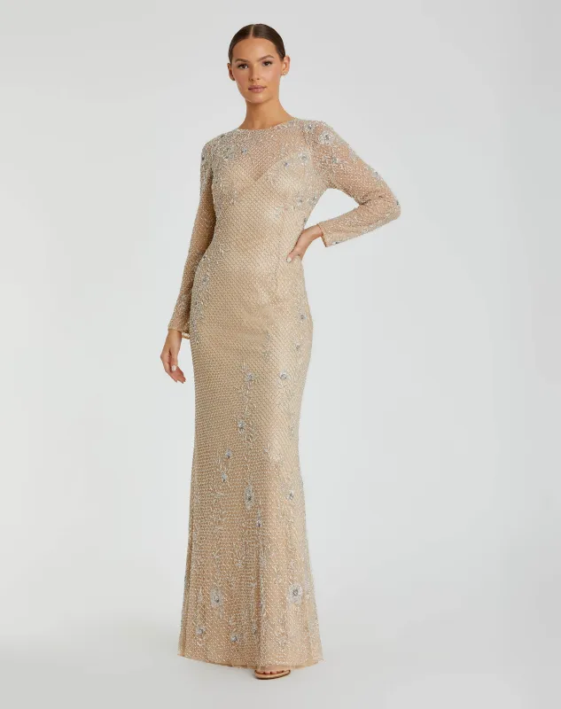 Long Sleeve Beaded Evening Gown sold by Mac Duggal