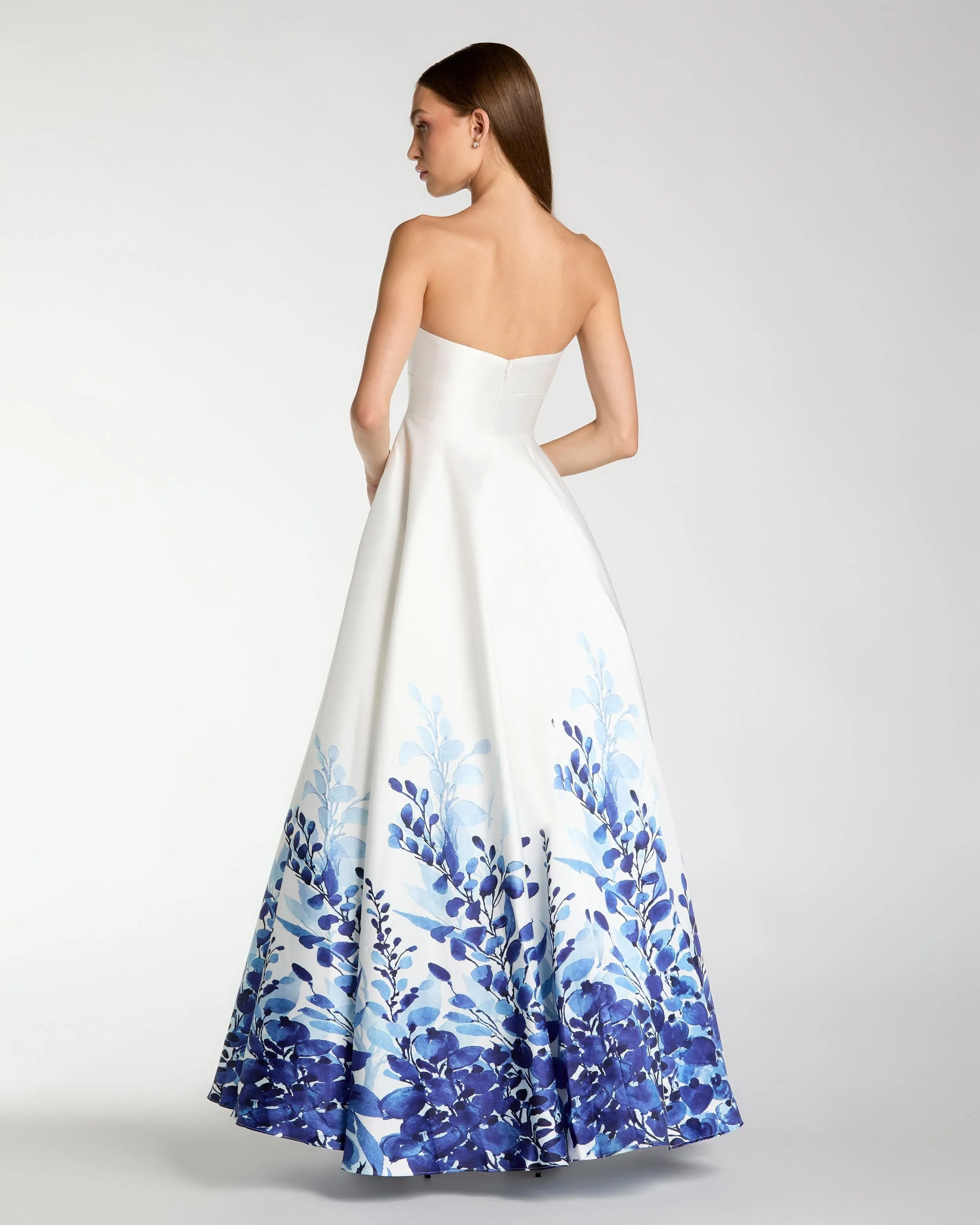White Strapless Floral Printed Mikado Ball Gown sold by Mac Duggal product image thumbnail 3