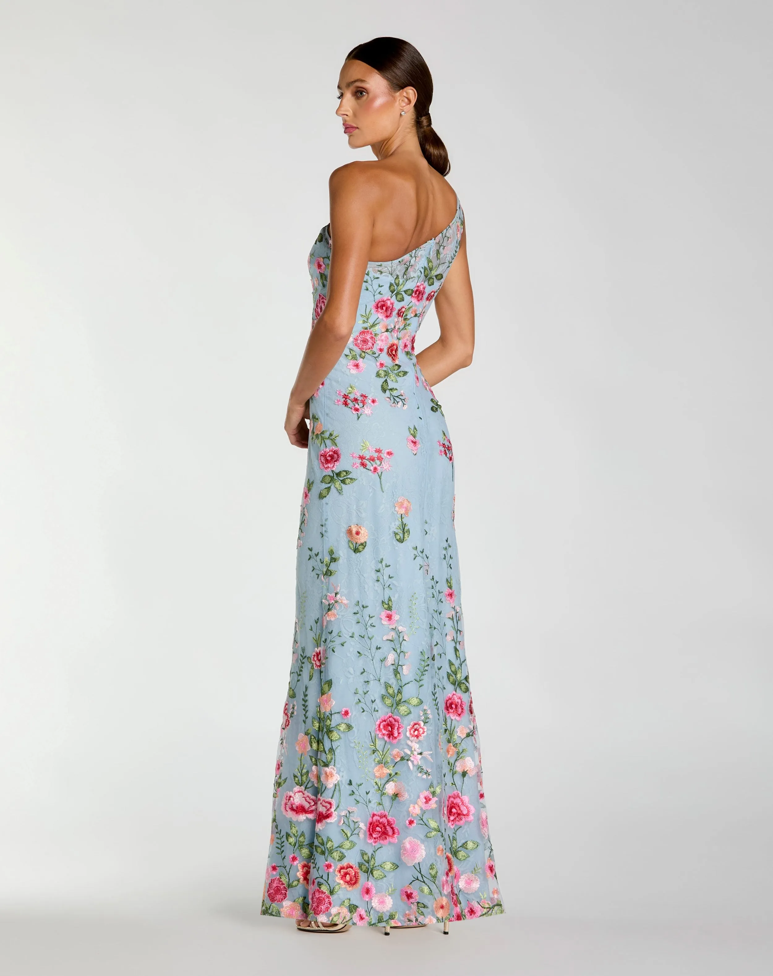 Blue One Shoulder Floral Embroidered Gown sold by Mac Duggal product image thumbnail 3