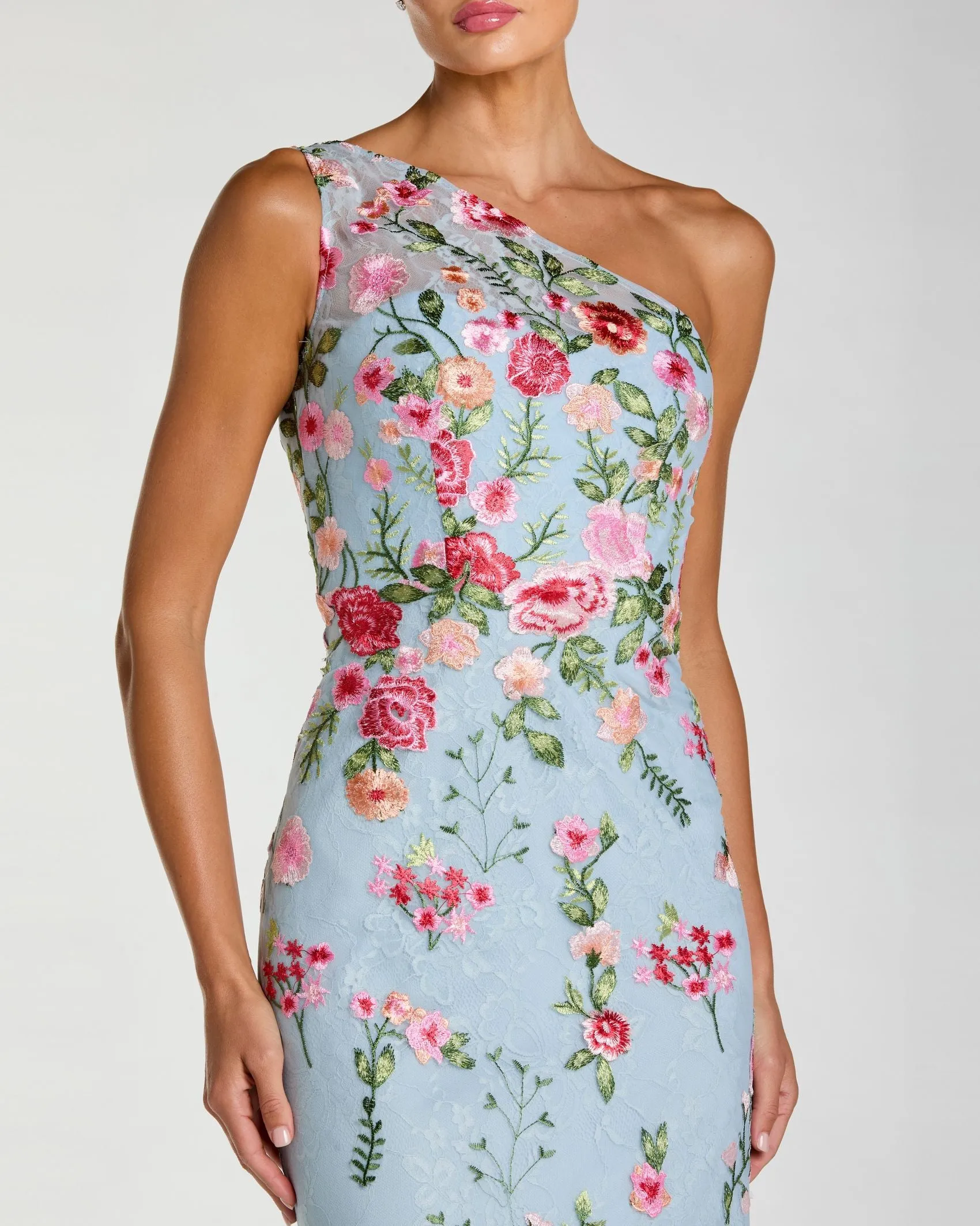 Blue One Shoulder Floral Embroidered Gown sold by Mac Duggal product image thumbnail 2