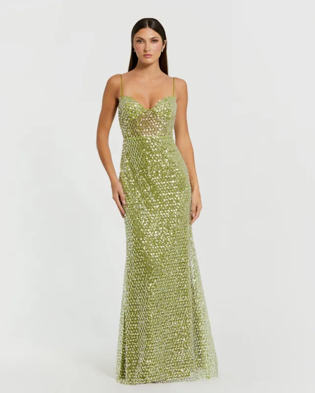 Green Embellished Bustier Column Gown sold by Mac Duggal