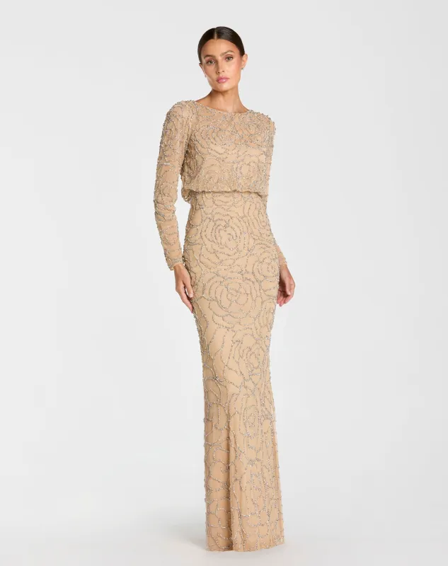 Long Sleeve Beaded Blouson Gown made by Mac Duggal