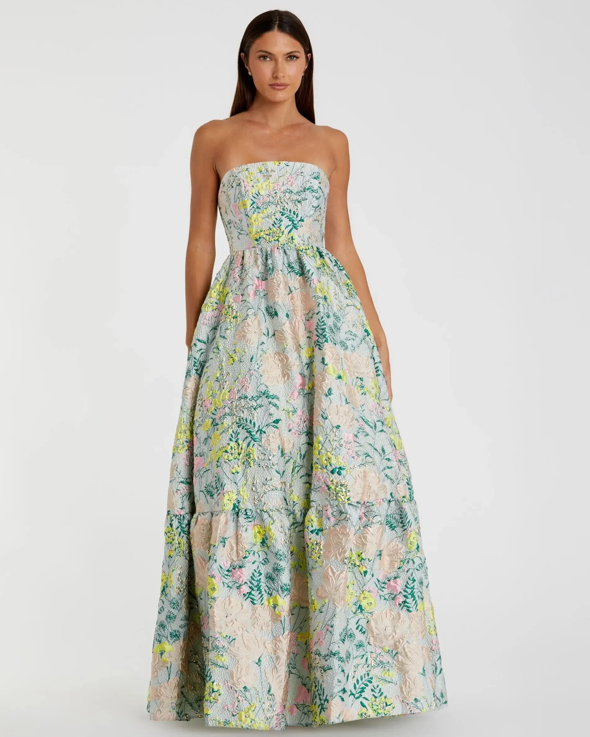 Strapless Floral Brocade A-Line Gown sold by Mac Duggal