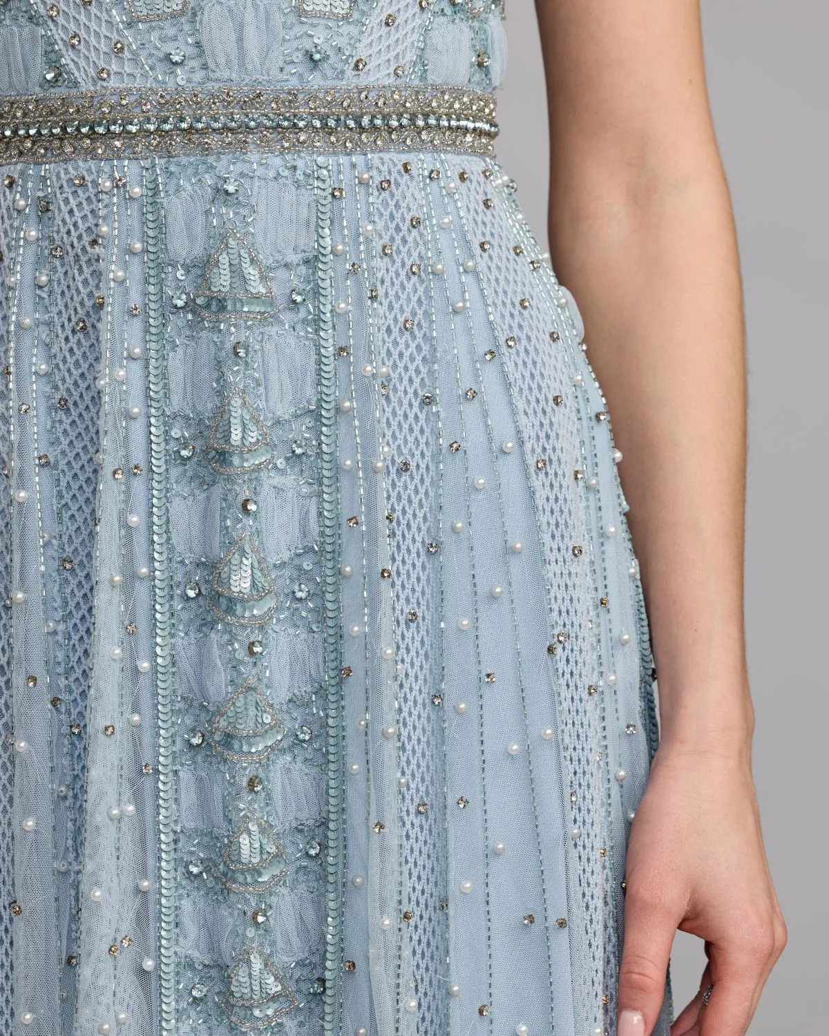 Blue Beaded Short Sleeve Scoop Neck Gown sold by Mac Duggal product image thumbnail 3