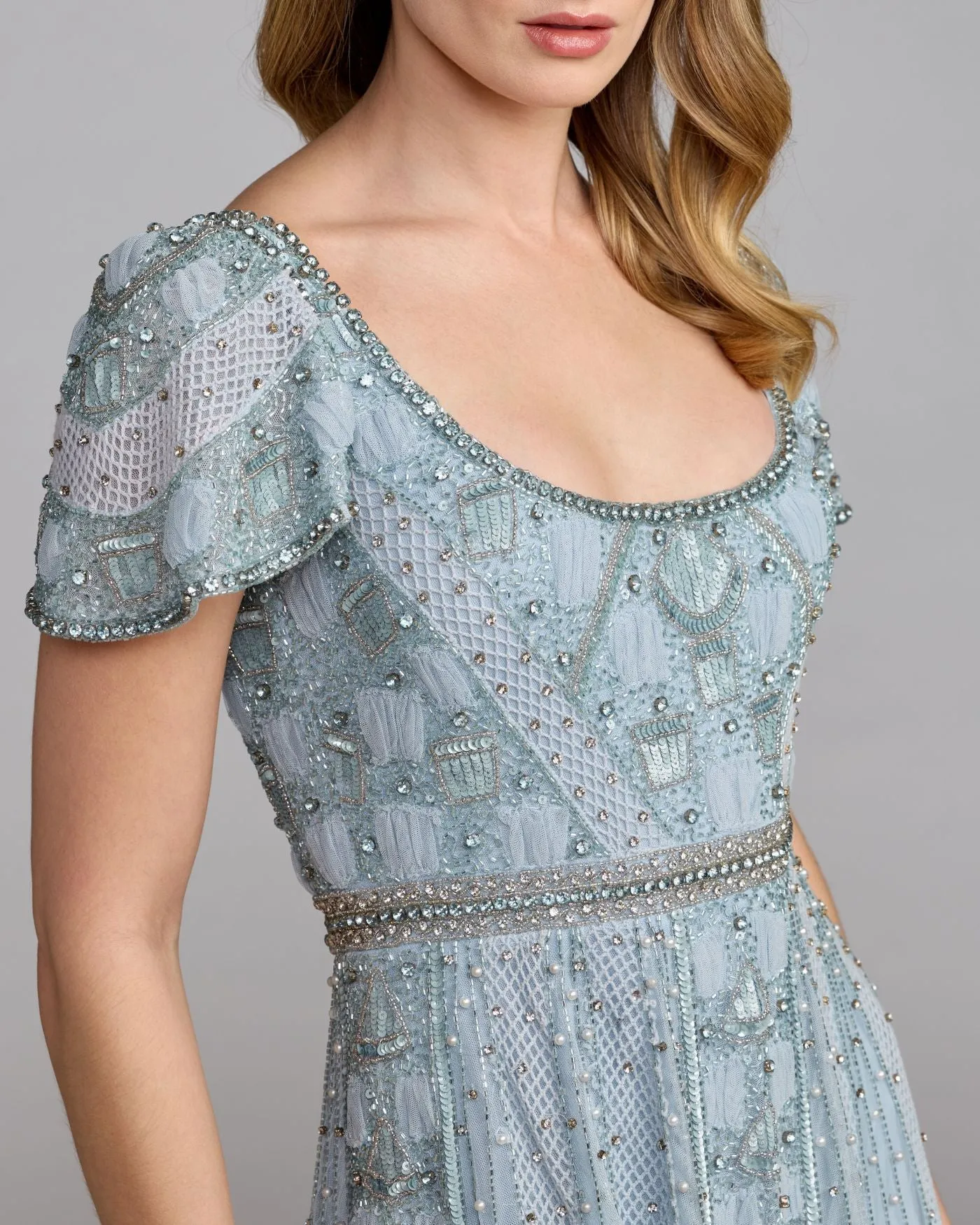 Blue Beaded Short Sleeve Scoop Neck Gown sold by Mac Duggal product image thumbnail 2