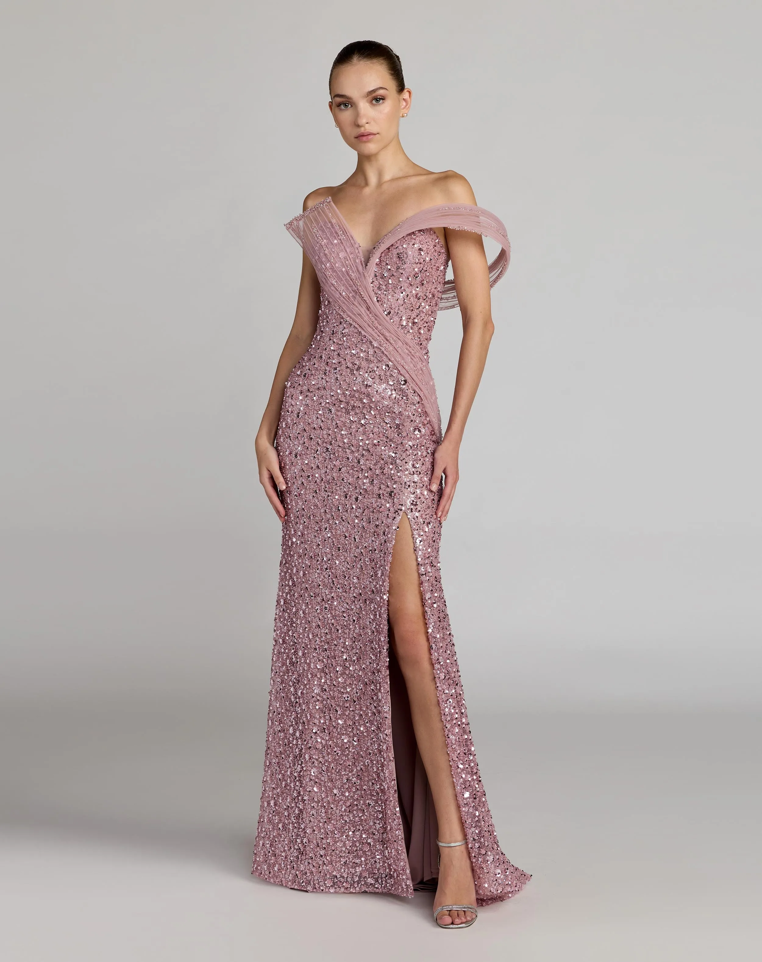 Embellished Strapless Gown with Sculptural Drape sold by Mac Duggal