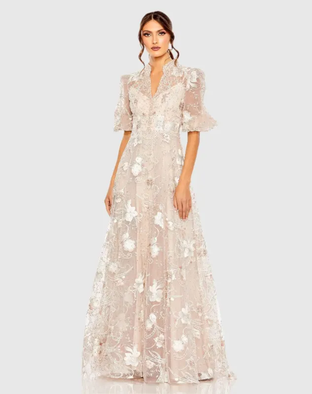 Queen Anne Puff Sleeve A-line Gown sold by Mac Duggal