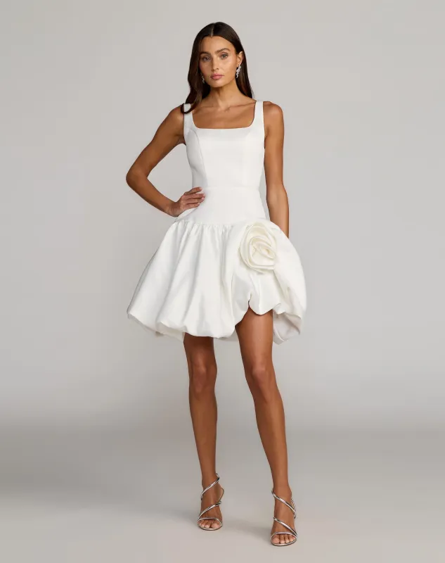 Sleeveless Satin Bubble Hem Mini Dress made by Mac Duggal