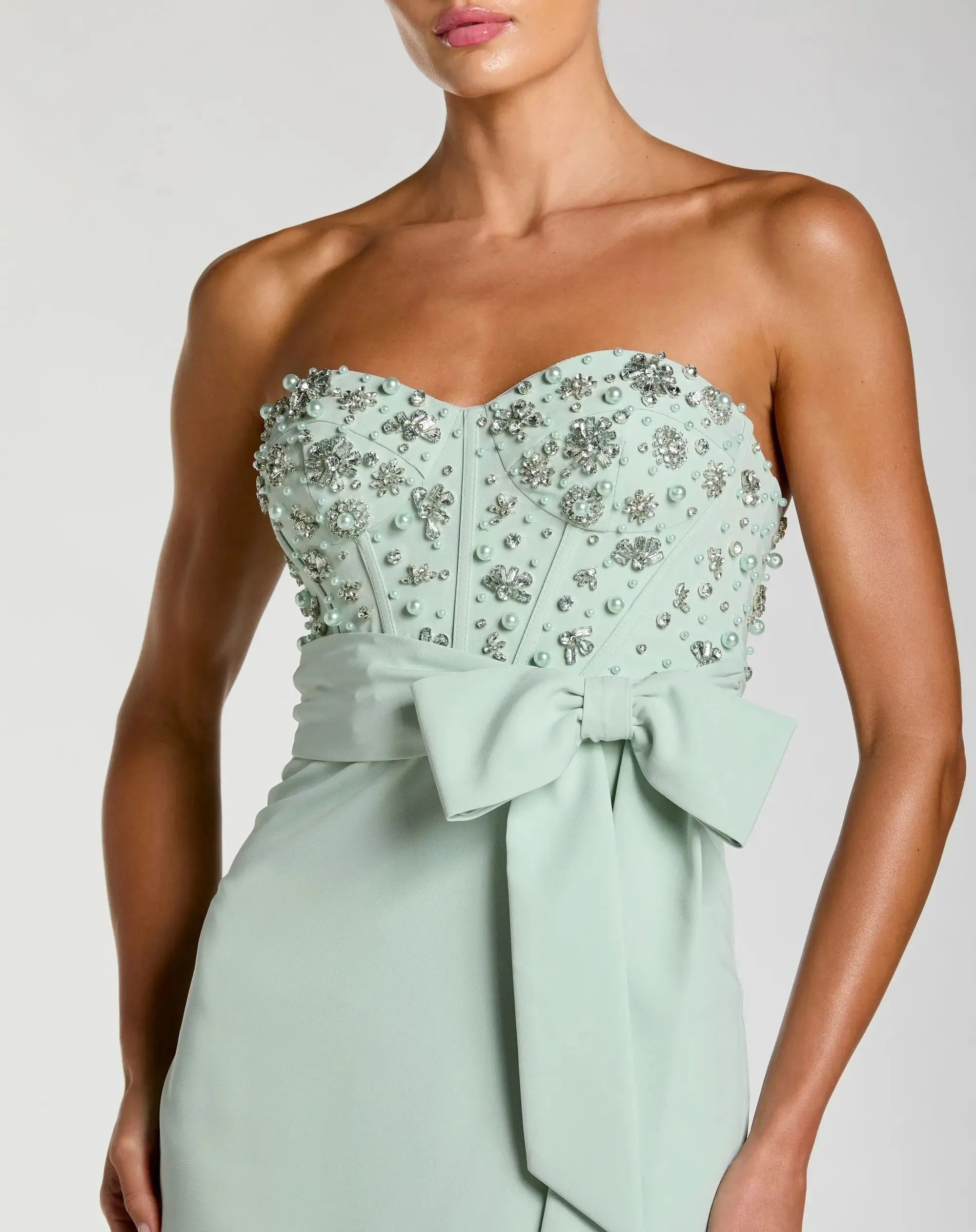 Green Strapless Embellished Bustier Gown with Bow sold by Mac Duggal product image thumbnail 2