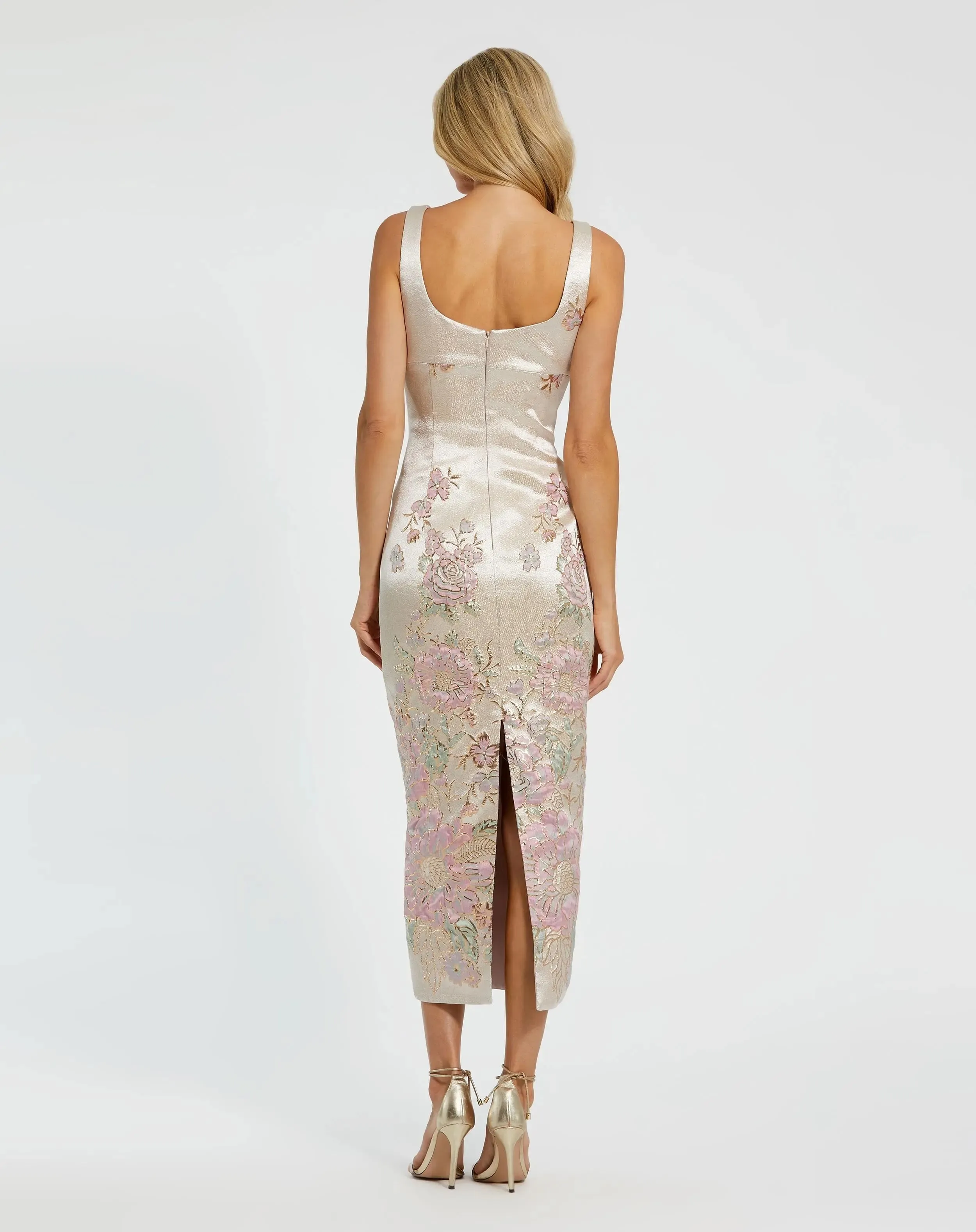 Slim Strap Scoop Neck Bustier Brocade Midi Dress sold by Mac Duggal product image thumbnail 3