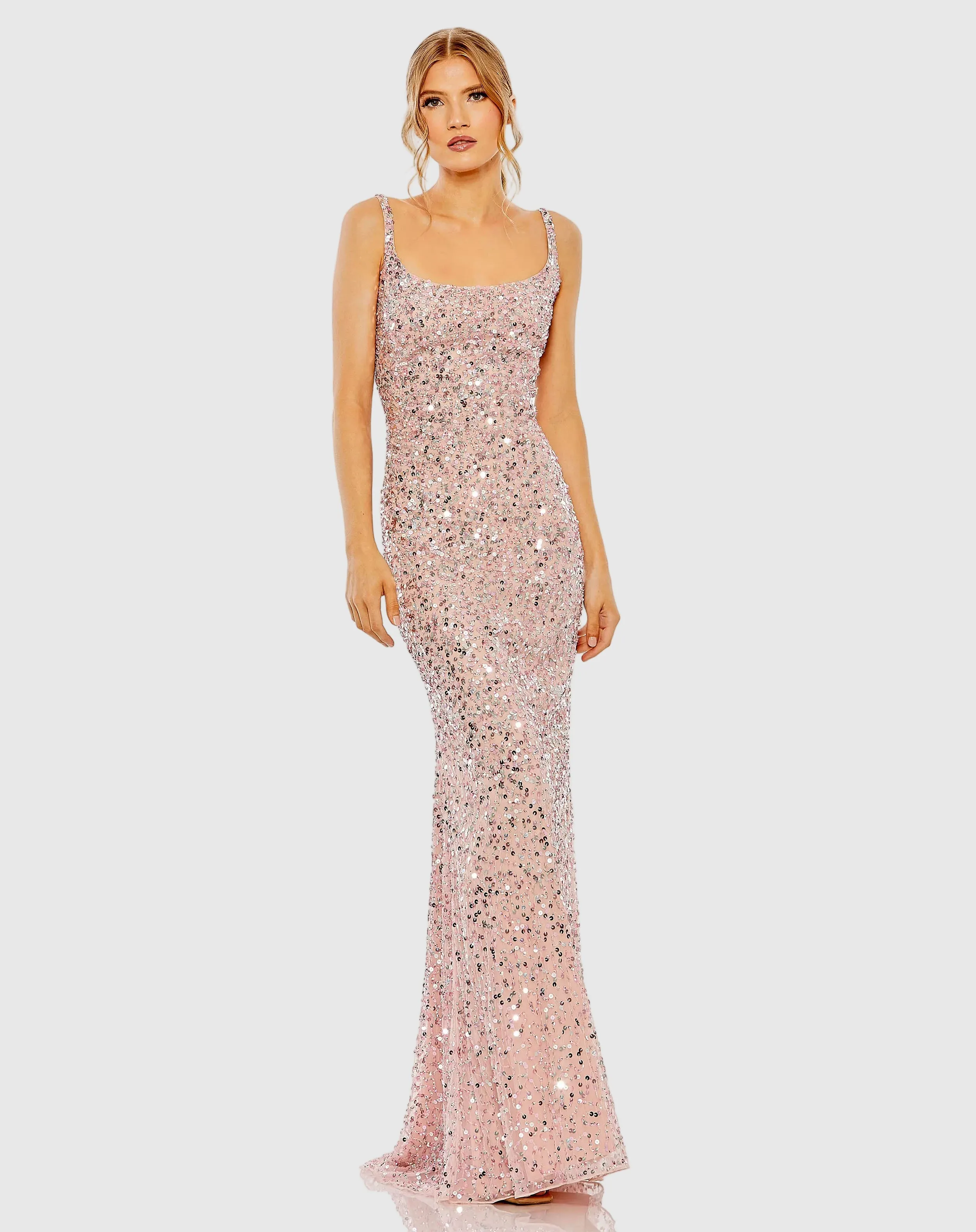 Petite Pink Sequined Low Back Slip Gown sold by Mac Duggal