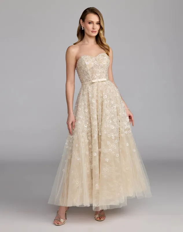 Ivory Strapless Embellished A-Line Midi Dress sold by Mac Duggal