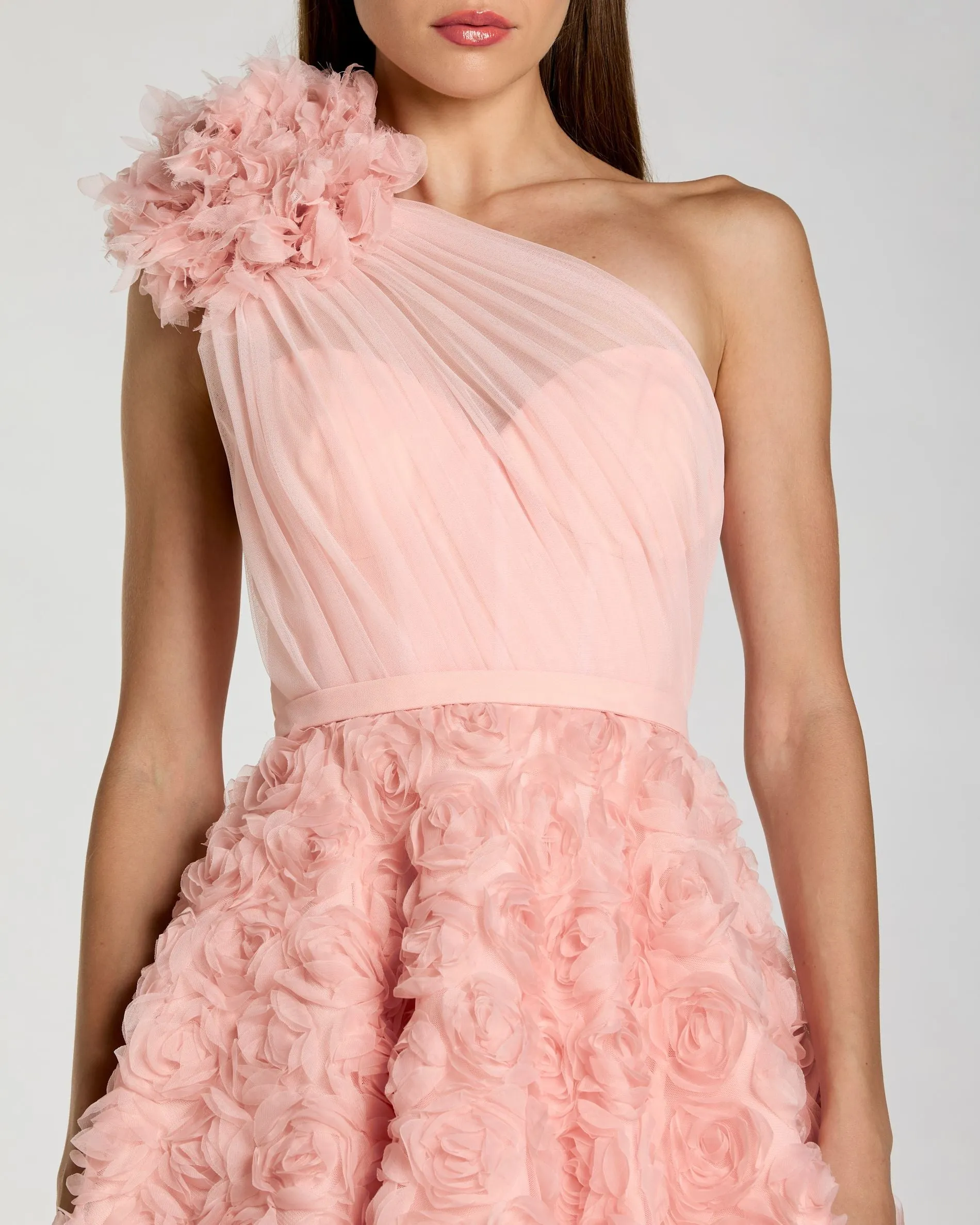 Pink One Shoulder 3D Floral Rosette Midi Dress sold by Mac Duggal product image thumbnail 2