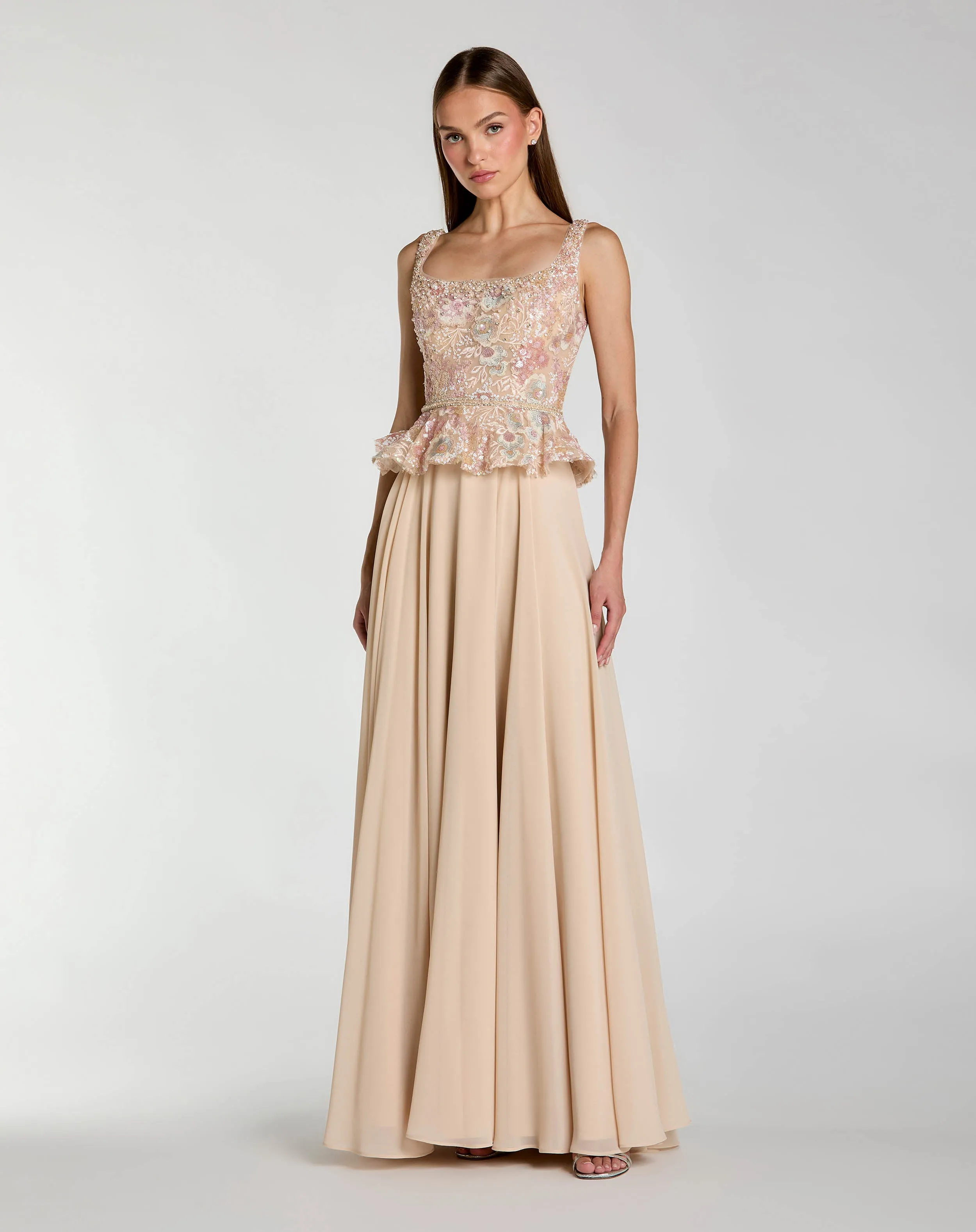 Embroidered Peplum Top With Chiffon Skirt Gown sold by Mac Duggal product image thumbnail 2