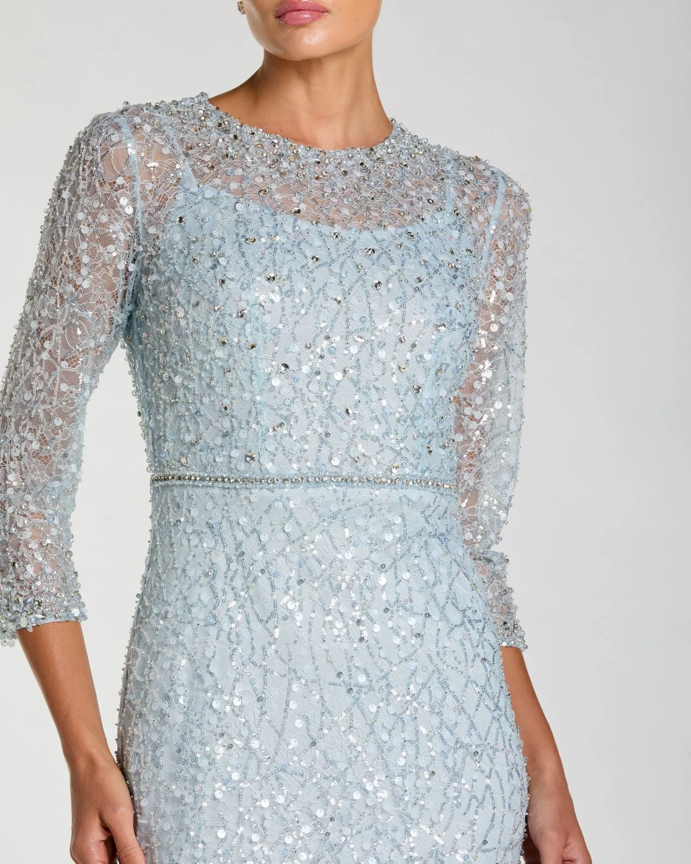 Blue Beaded 3/4 Sleeve Trumpet Gown sold by Mac Duggal product image thumbnail 2