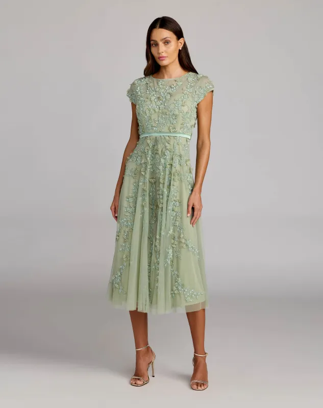Petite Green Floral Embellished Cap Sleeve Midi Dress sold by Mac Duggal