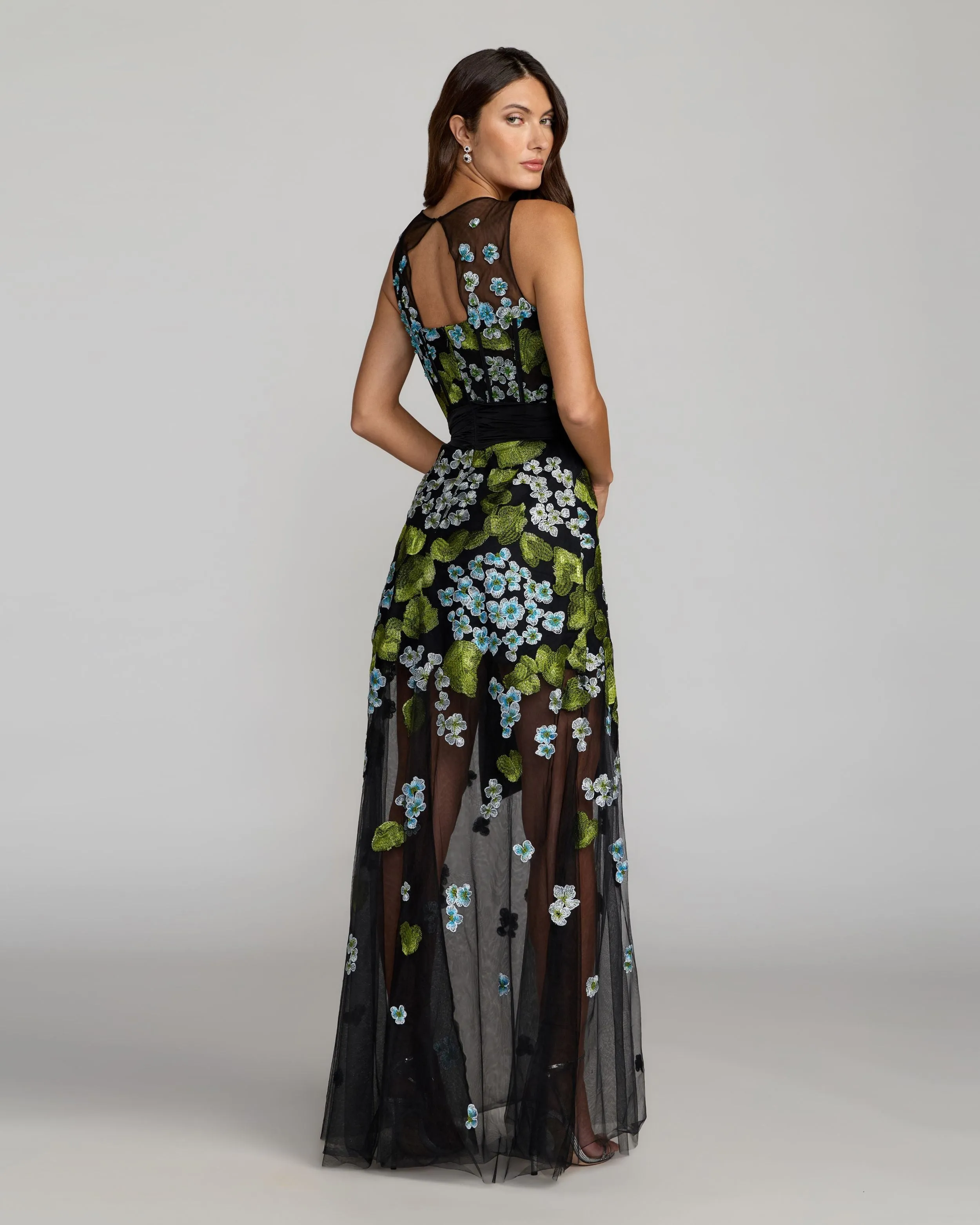 Black Floral Embroidered Corset Gown With Bow sold by Mac Duggal product image thumbnail 3