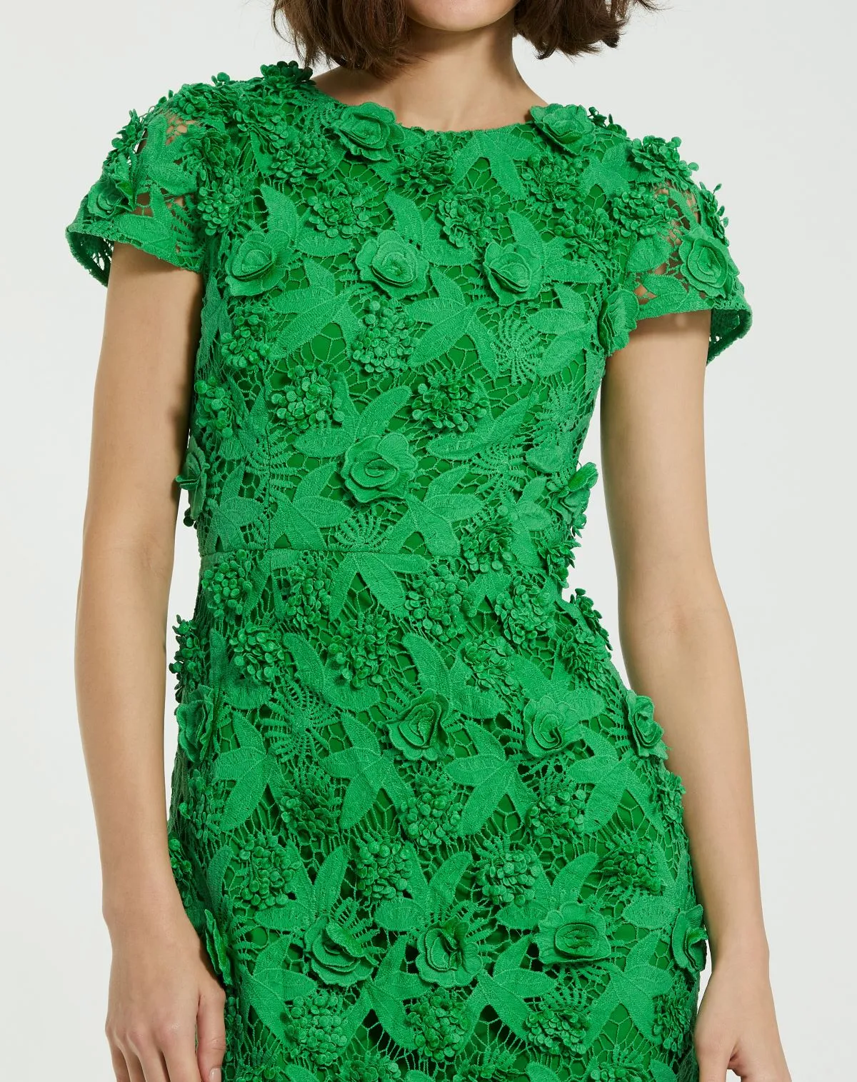 Green Floral Lace Fitted Short Sleeve Midi Dress sold by Mac Duggal product image thumbnail 3