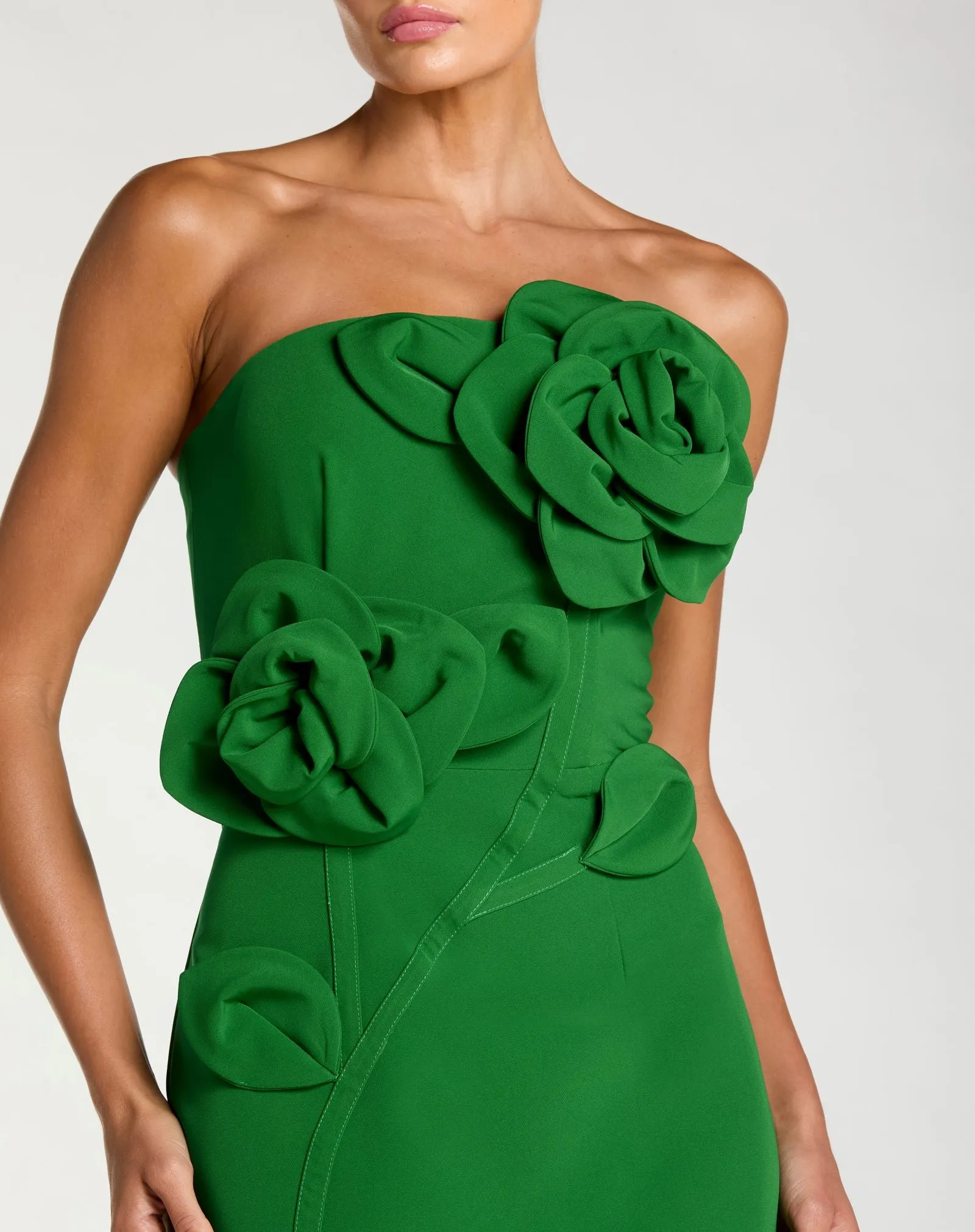 Green Strapless Crepe Dress With 3D Flower Detail sold by Mac Duggal product image thumbnail 2